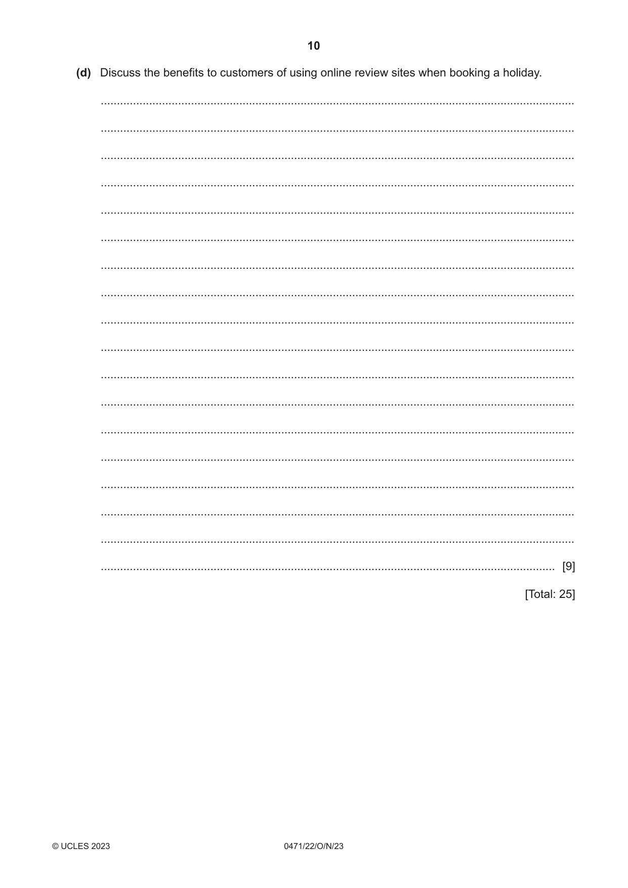 Cambridge IGCSE Travel and Tourism 0471 2023 Oct/Nov Paper 2 · Variant 2 question paper, page 10 of 16