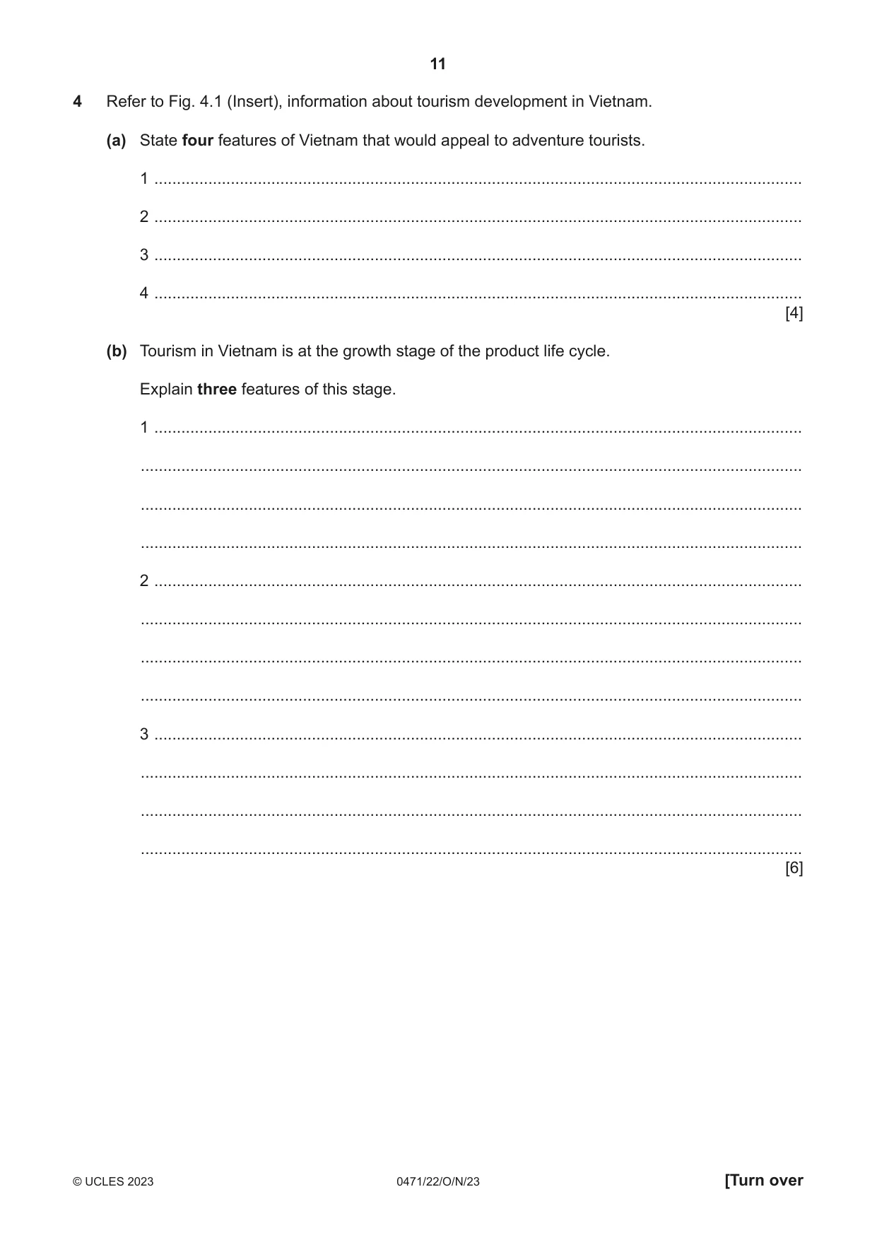 Cambridge IGCSE Travel and Tourism 0471 2023 Oct/Nov Paper 2 · Variant 2 question paper, page 11 of 16