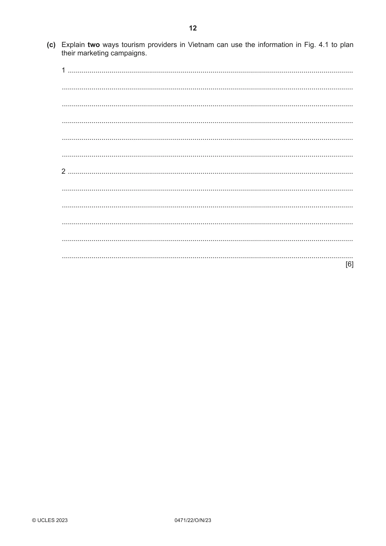 Cambridge IGCSE Travel and Tourism 0471 2023 Oct/Nov Paper 2 · Variant 2 question paper, page 12 of 16