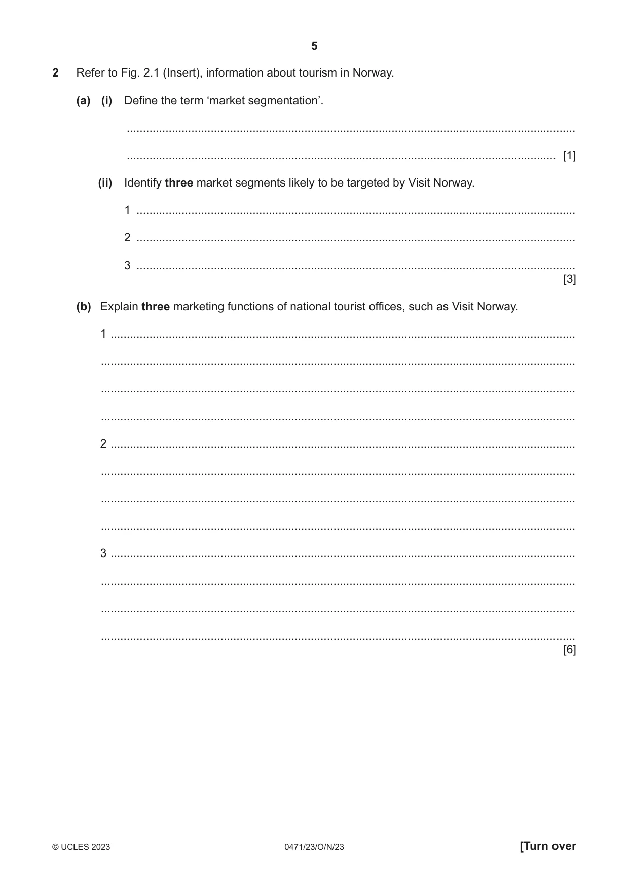 Cambridge IGCSE Travel and Tourism 0471 2023 Oct/Nov Paper 2 · Variant 3 question paper, page 5 of 16