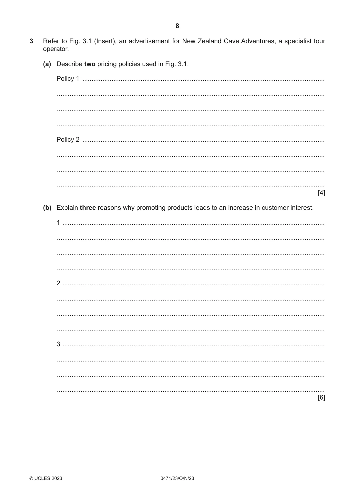 Cambridge IGCSE Travel and Tourism 0471 2023 Oct/Nov Paper 2 · Variant 3 question paper, page 8 of 16