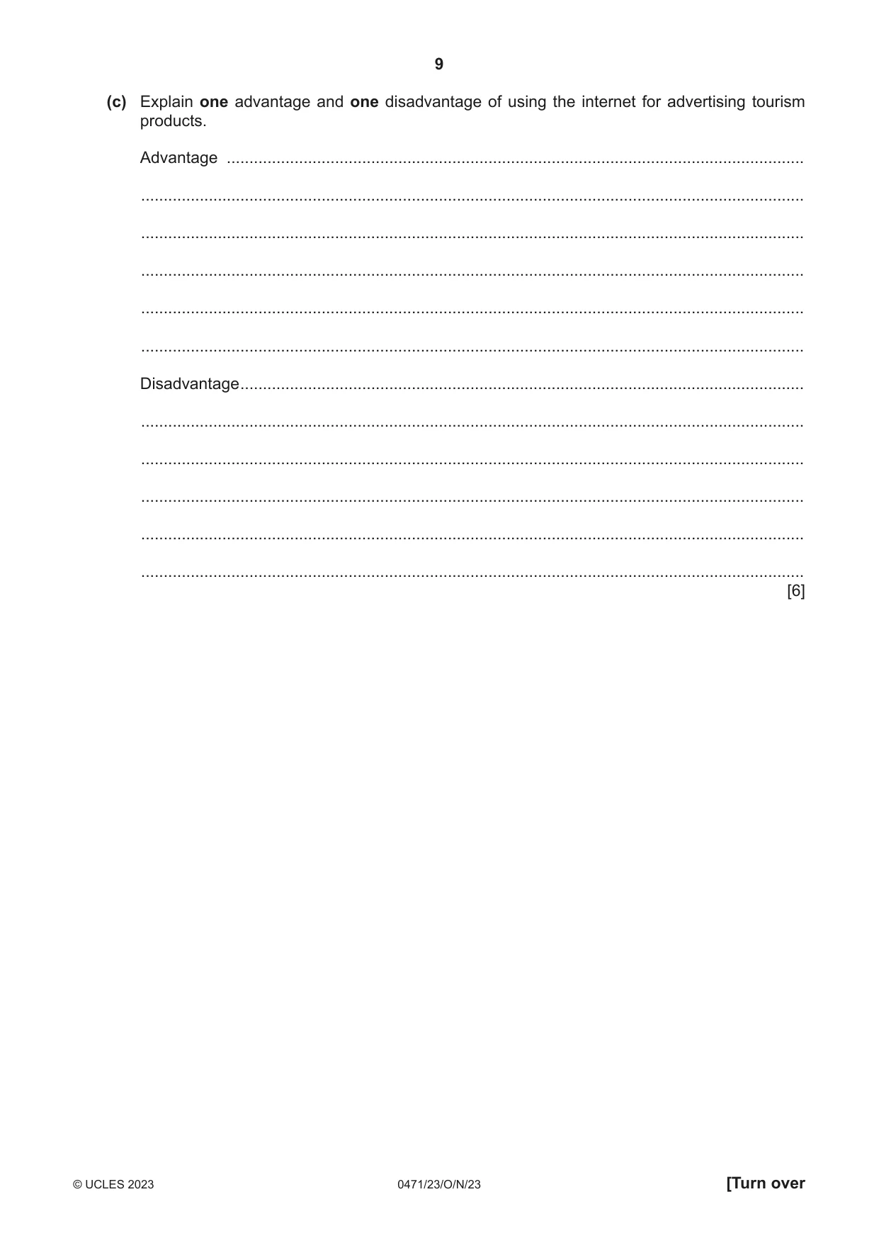 Cambridge IGCSE Travel and Tourism 0471 2023 Oct/Nov Paper 2 · Variant 3 question paper, page 9 of 16