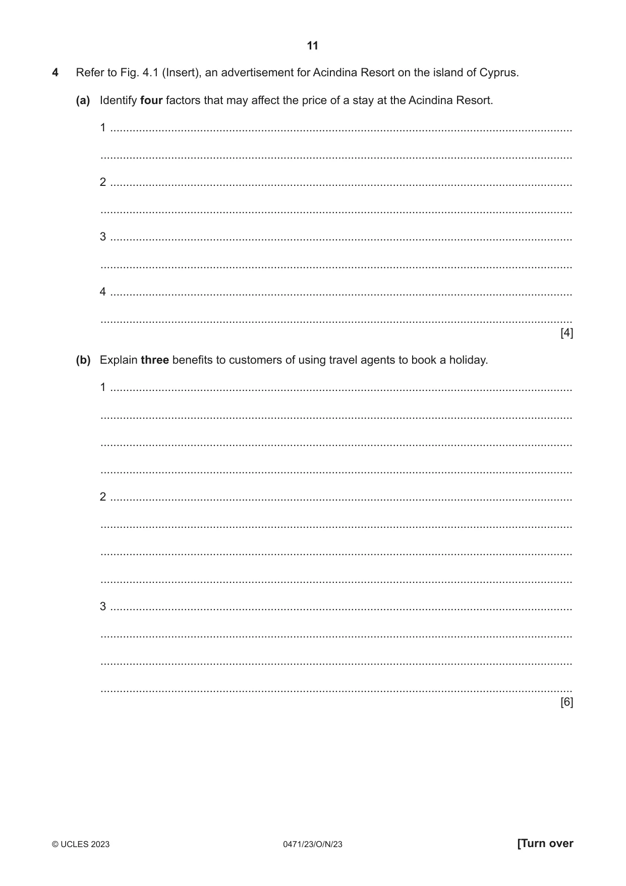 Cambridge IGCSE Travel and Tourism 0471 2023 Oct/Nov Paper 2 · Variant 3 question paper, page 11 of 16