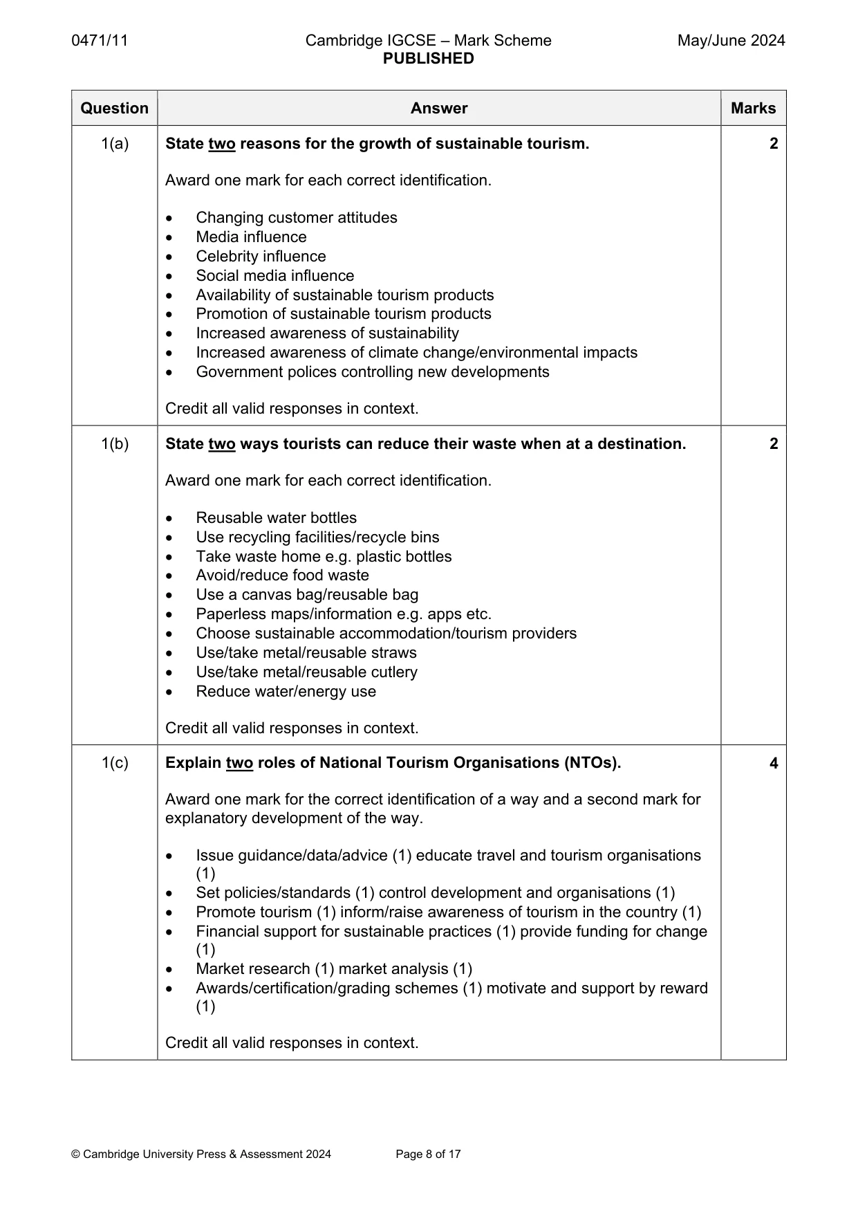 Mark scheme, page 8 of 17