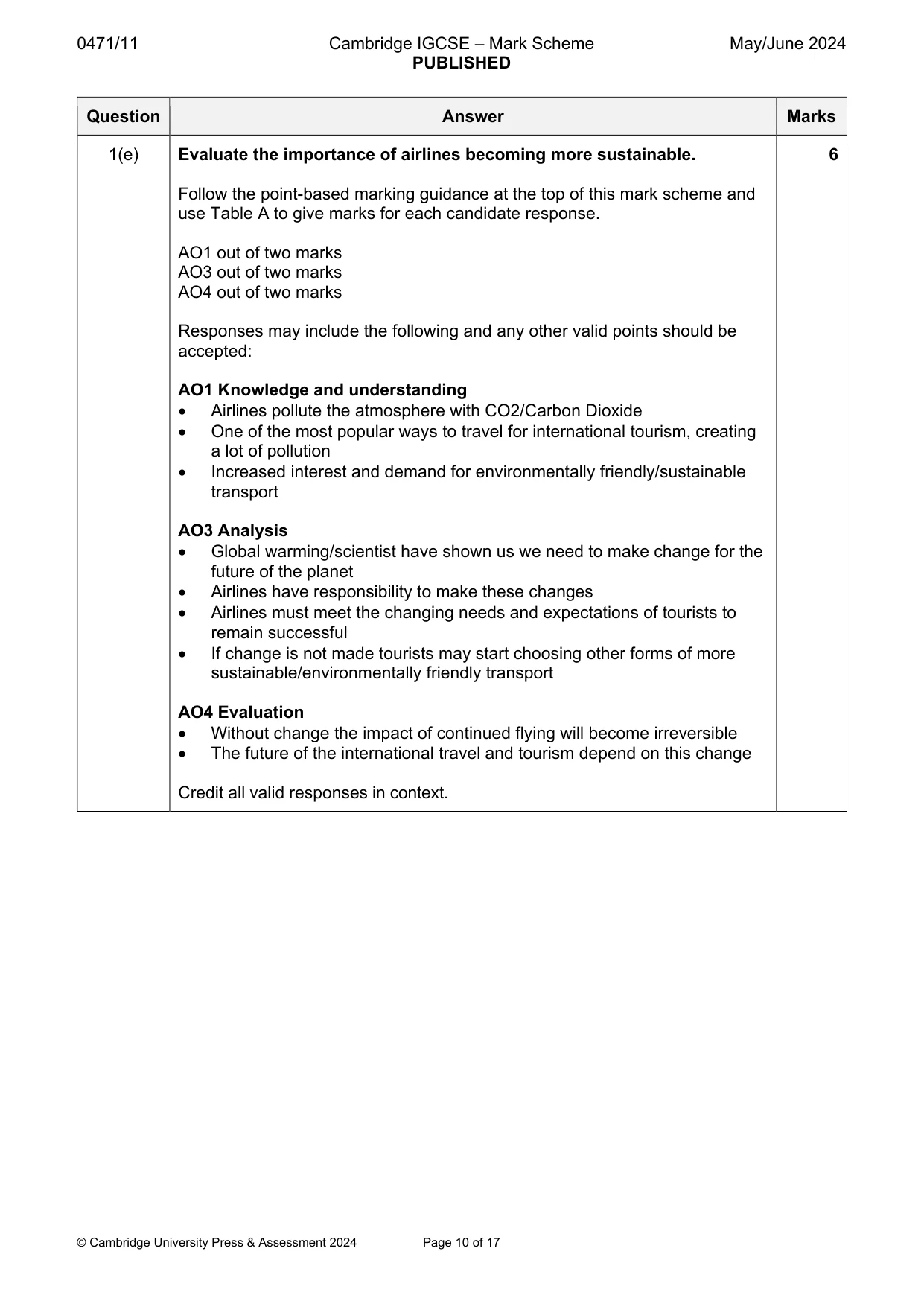 Mark scheme, page 10 of 17
