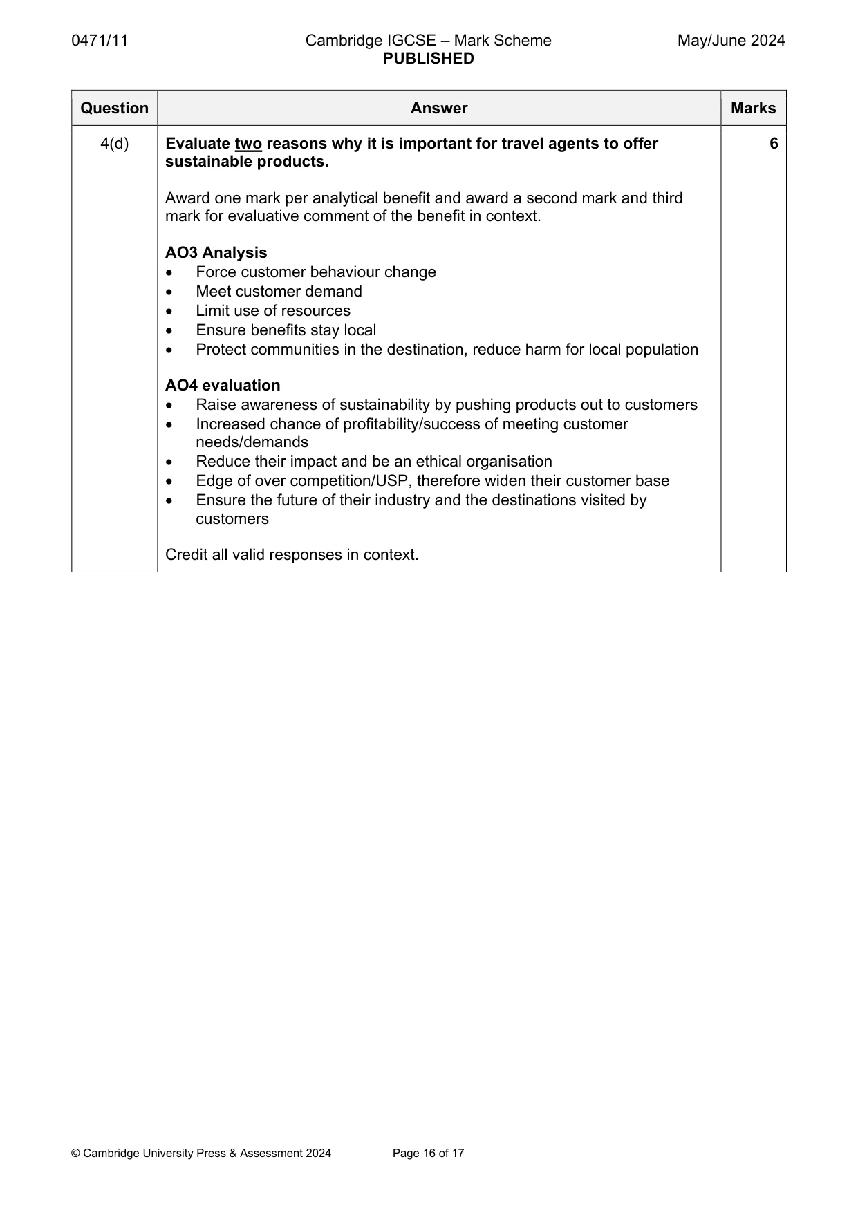 Mark scheme, page 16 of 17