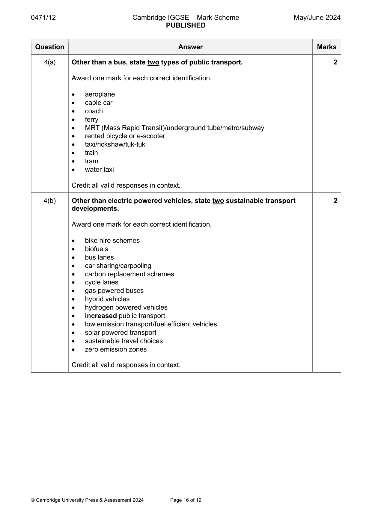 Mark scheme, page 16 of 19