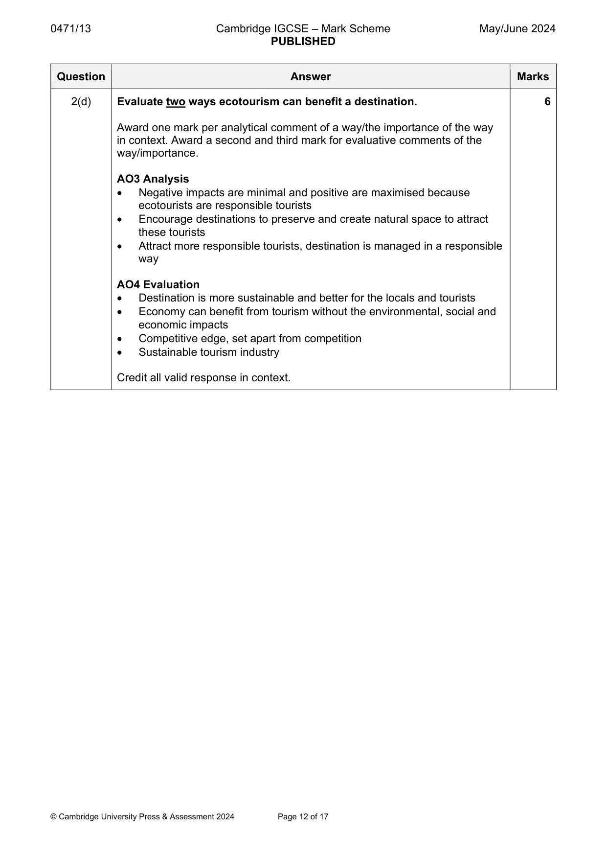 Mark scheme, page 12 of 17
