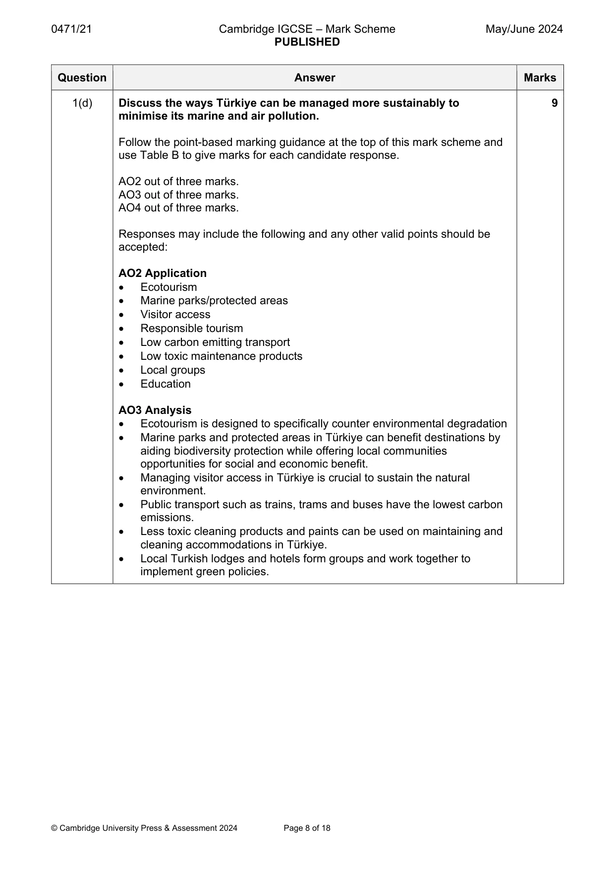 Mark scheme, page 8 of 18