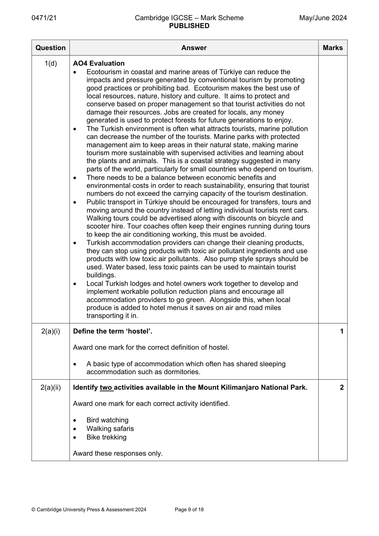 Mark scheme, page 9 of 18