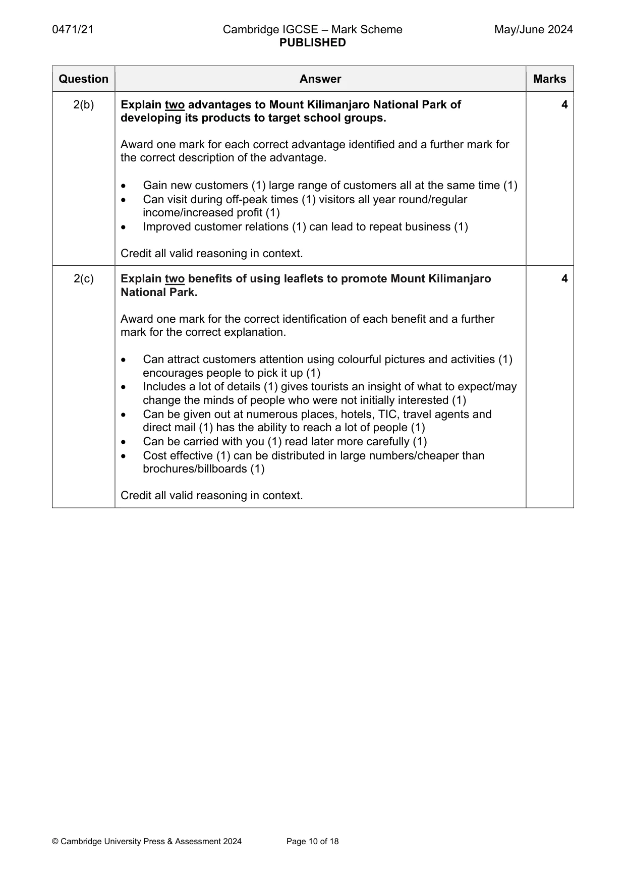Mark scheme, page 10 of 18