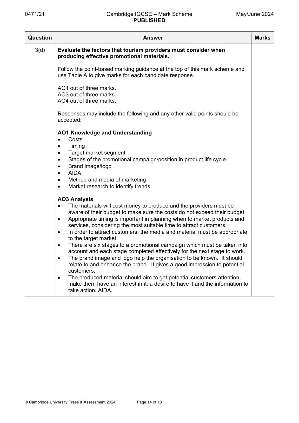 Mark scheme, page 14 of 18