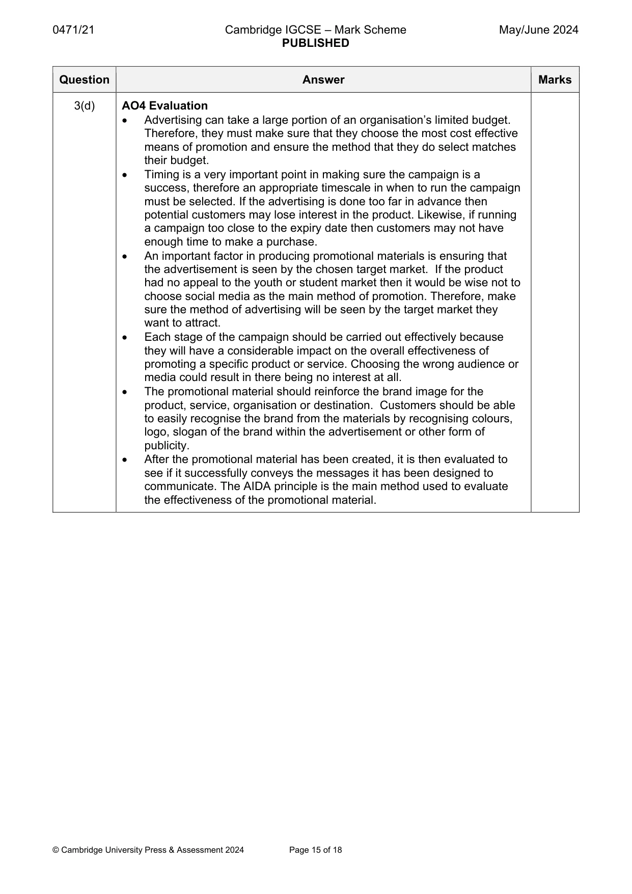 Mark scheme, page 15 of 18