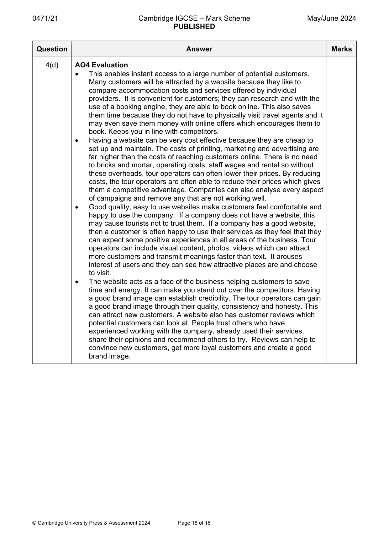 Mark scheme, page 18 of 18