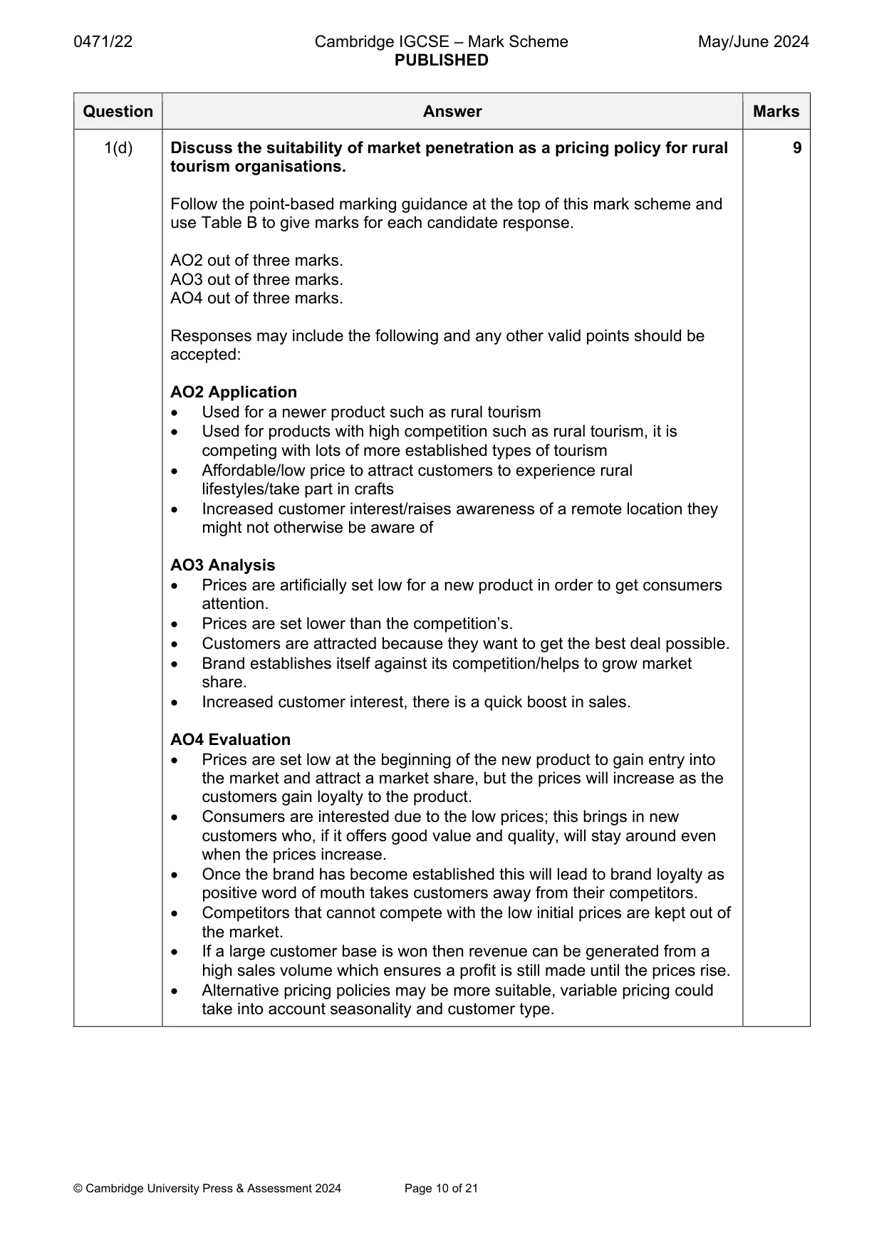 Mark scheme, page 10 of 21