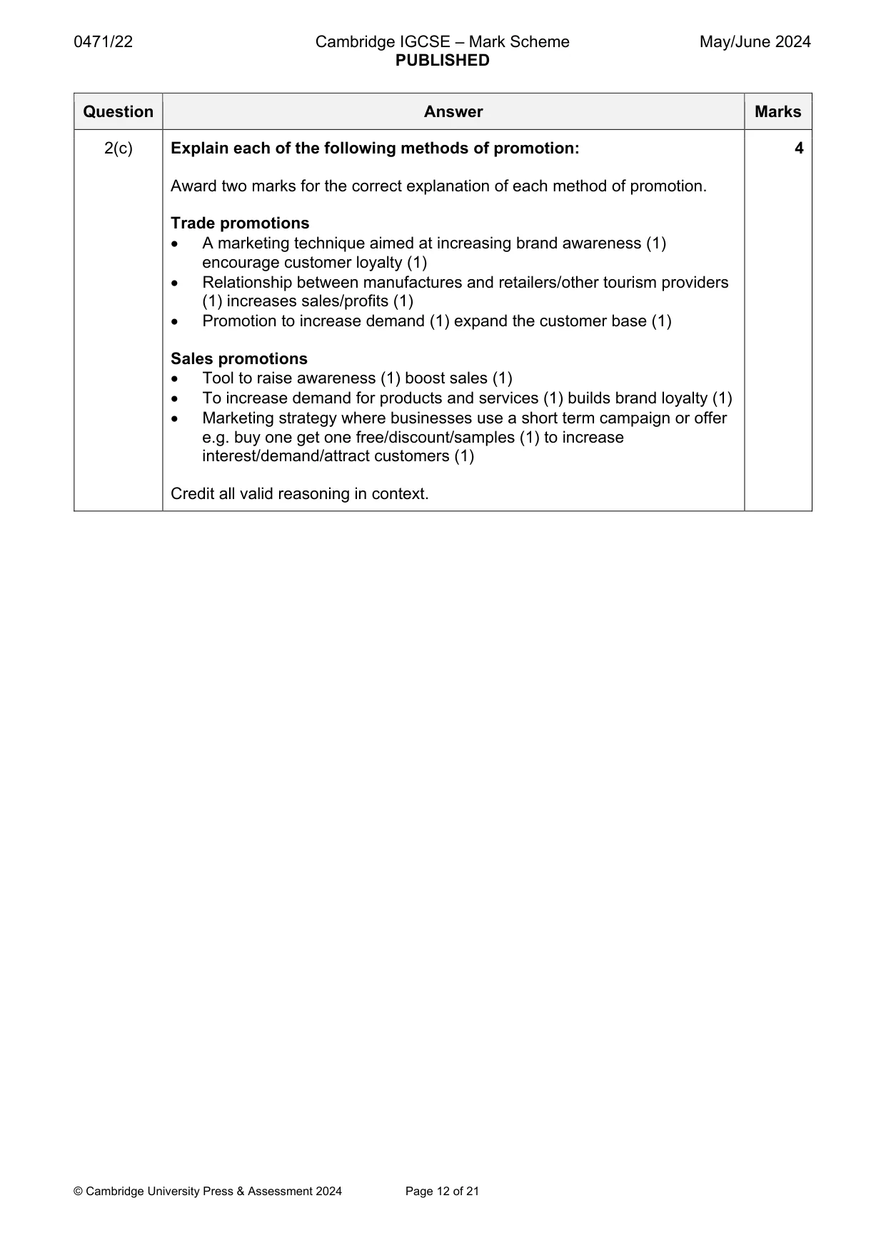 Mark scheme, page 12 of 21