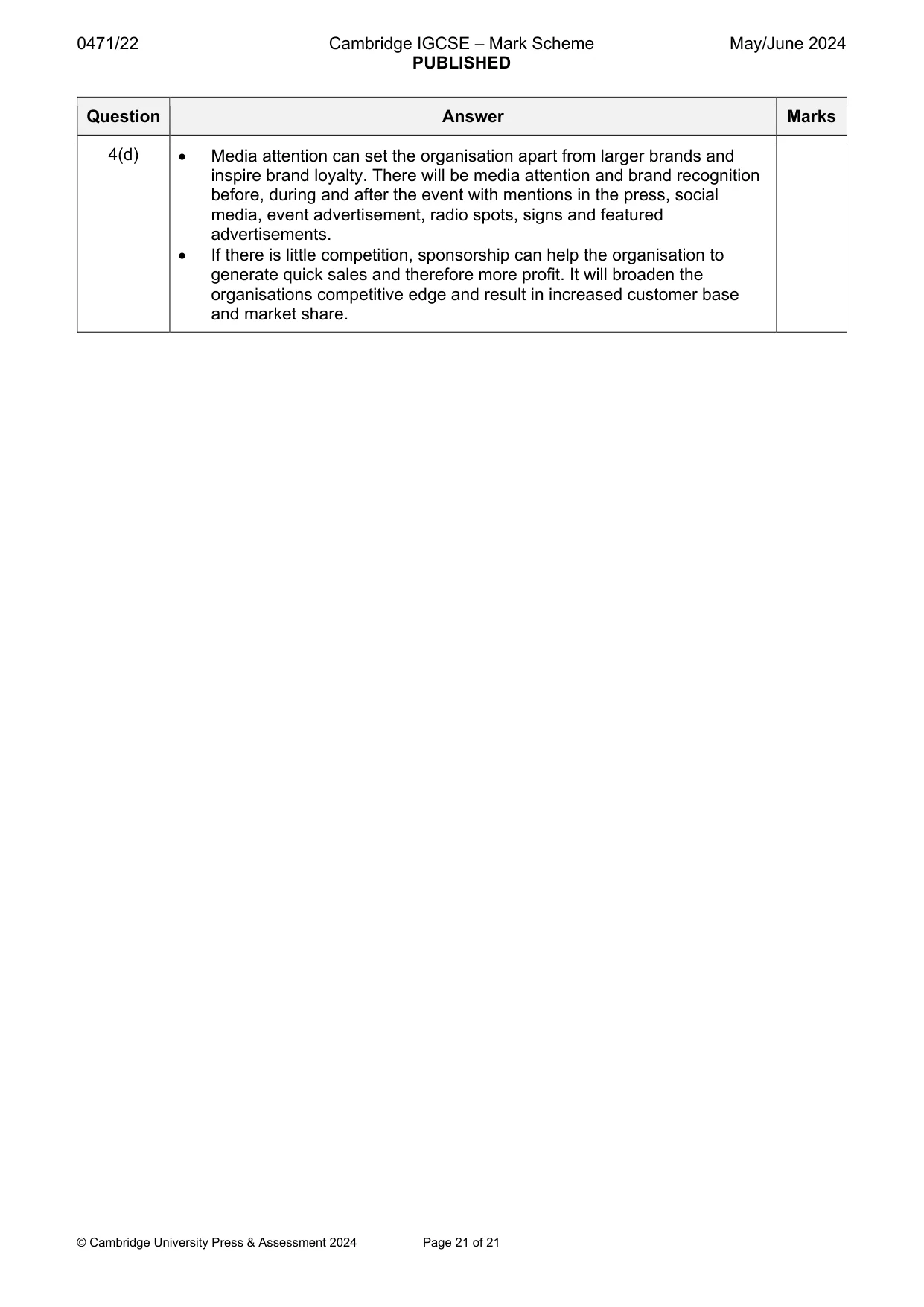 Mark scheme, page 21 of 21