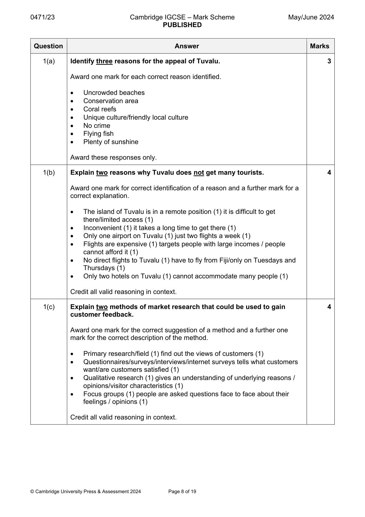 Mark scheme, page 8 of 19