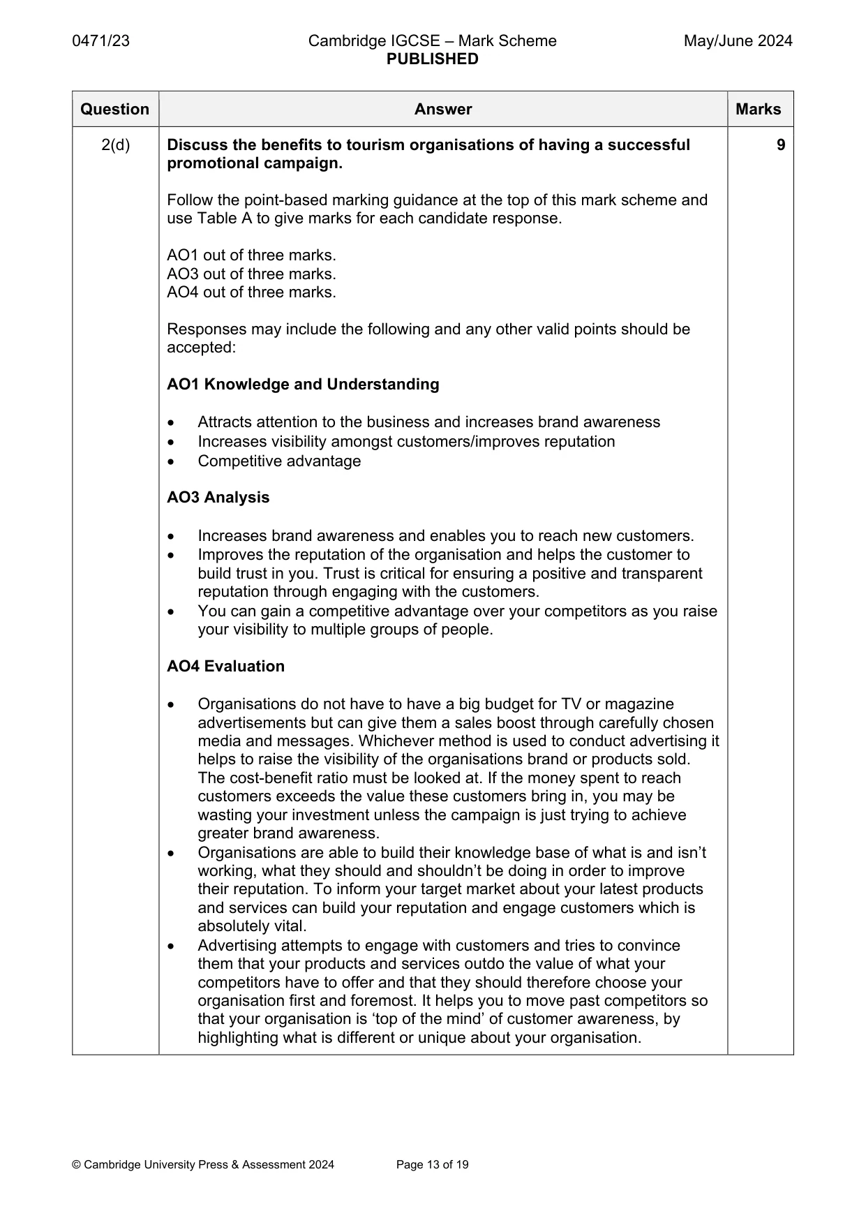 Mark scheme, page 13 of 19