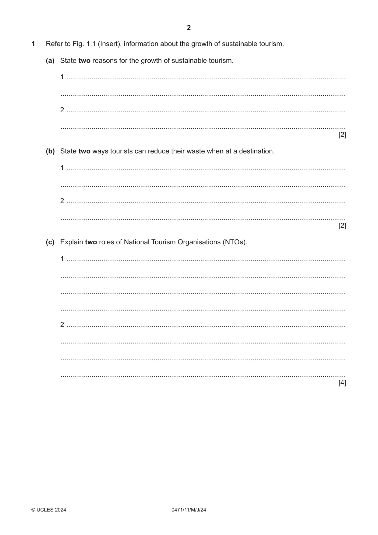 Cambridge IGCSE Travel and Tourism 0471 2024 May/June Paper 1 · Variant 1 question paper, page 2 of 12