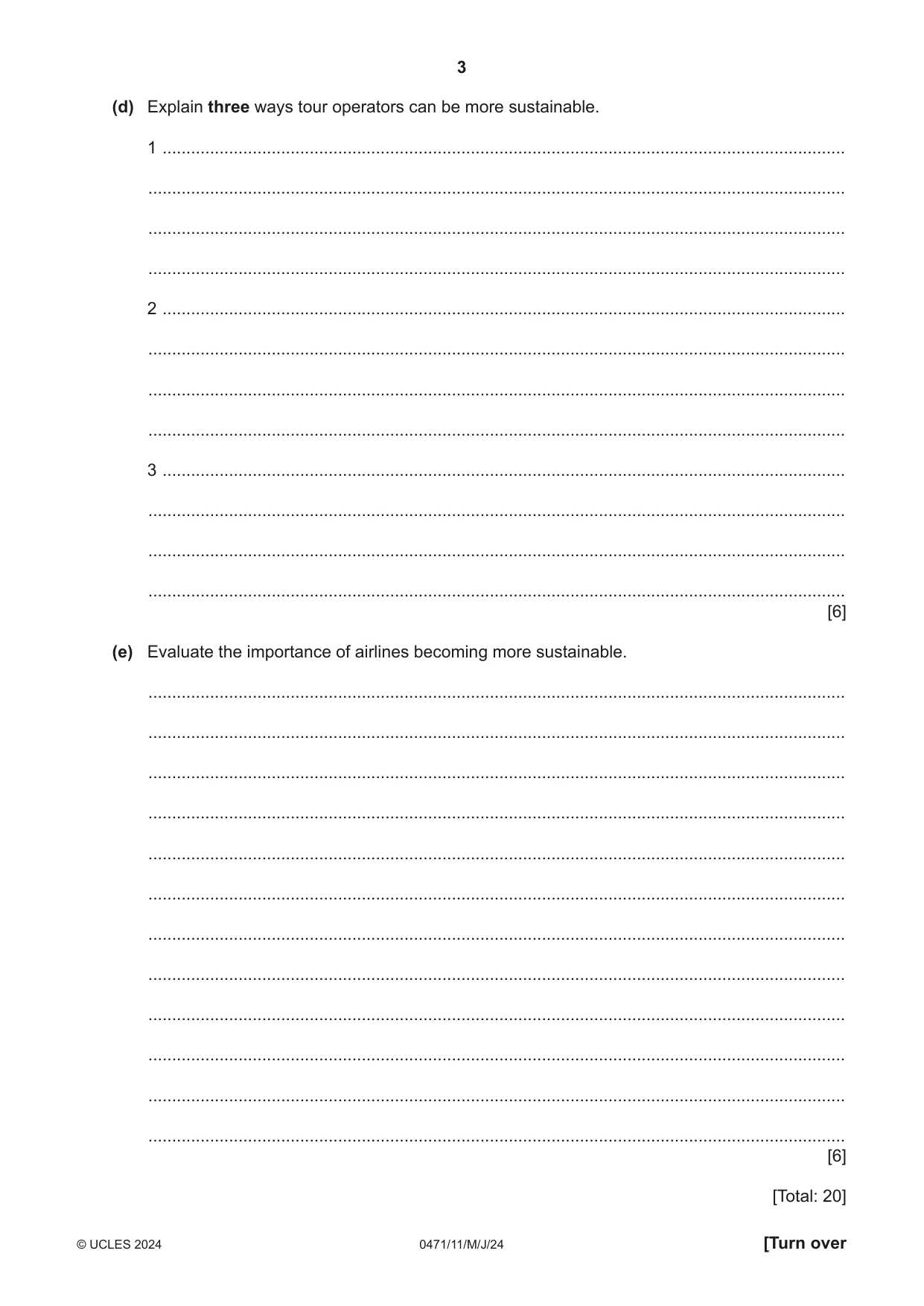Cambridge IGCSE Travel and Tourism 0471 2024 May/June Paper 1 · Variant 1 question paper, page 3 of 12