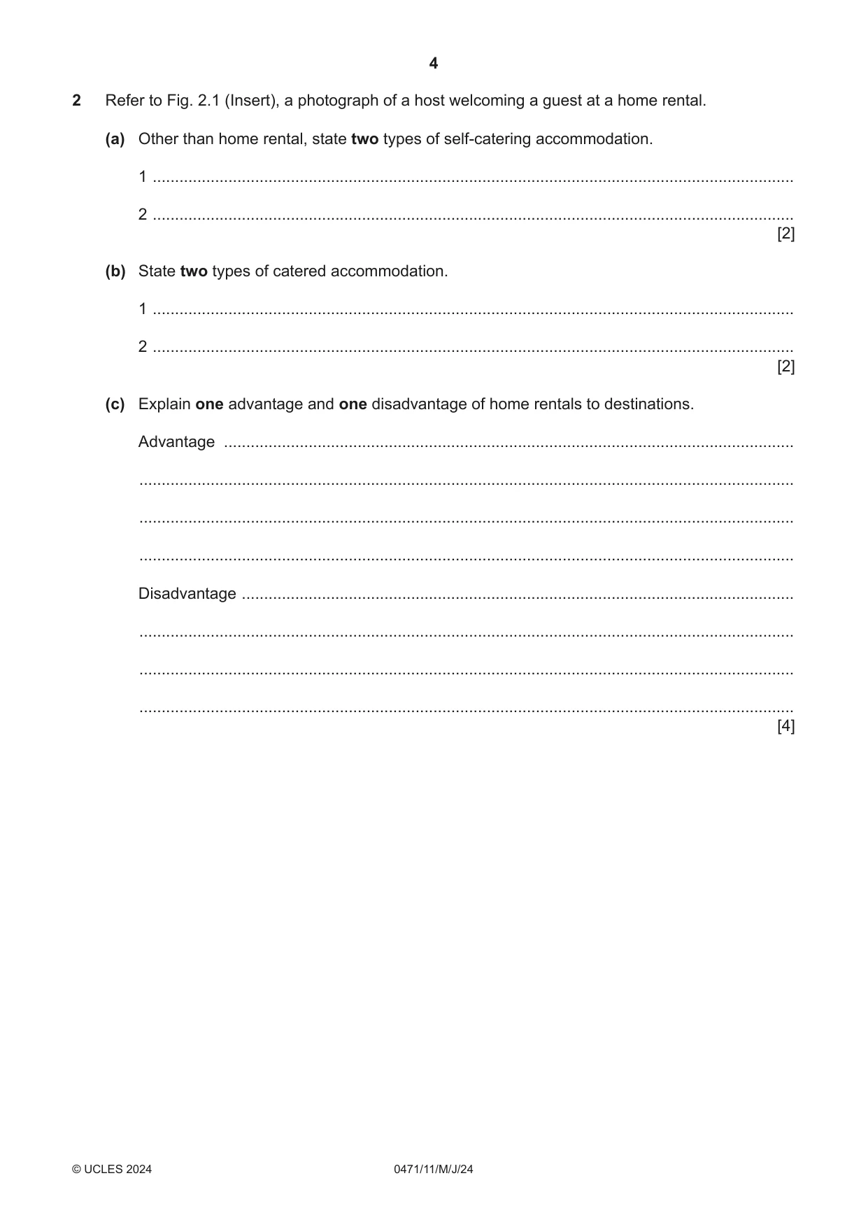 Cambridge IGCSE Travel and Tourism 0471 2024 May/June Paper 1 · Variant 1 question paper, page 4 of 12