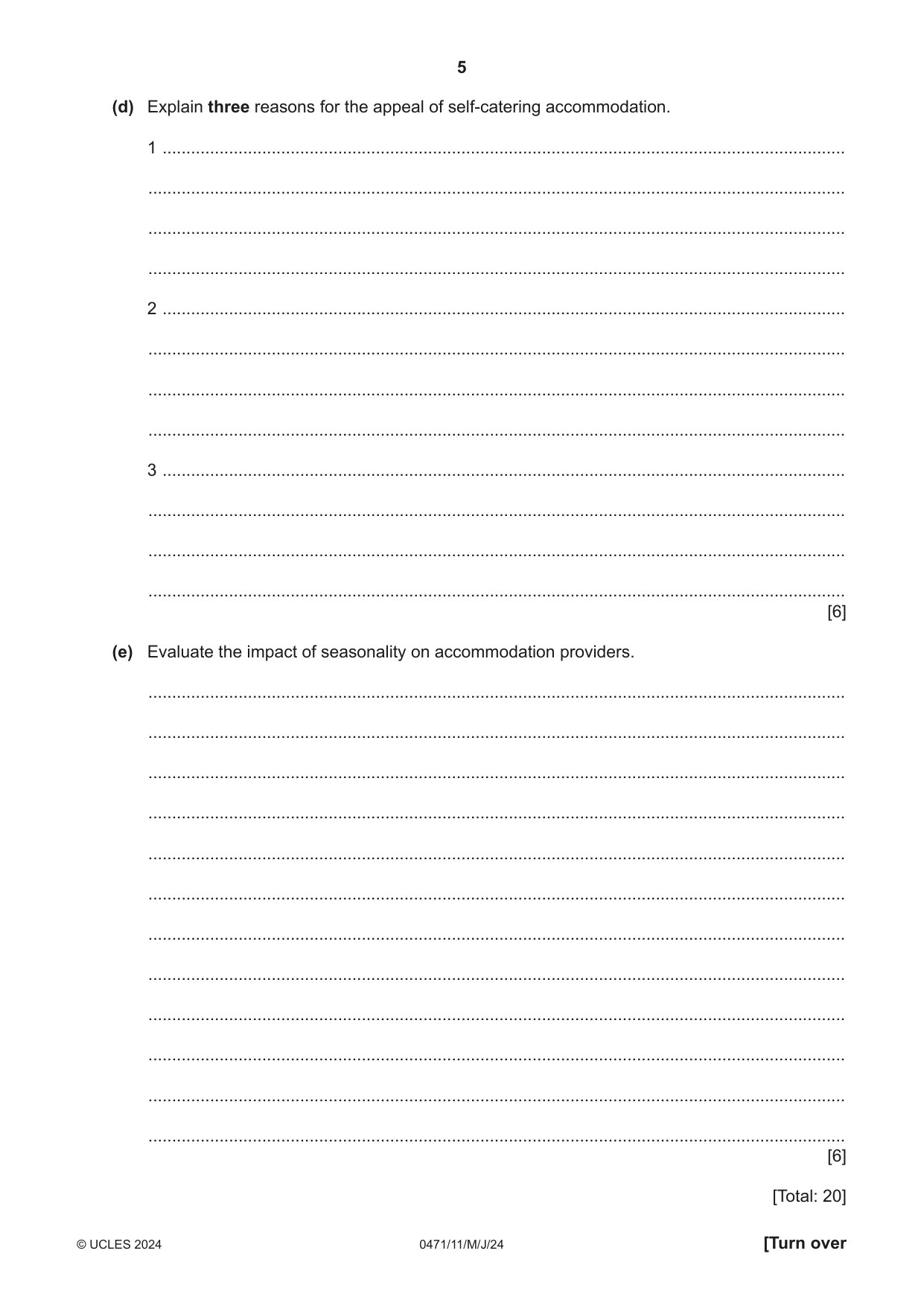 Cambridge IGCSE Travel and Tourism 0471 2024 May/June Paper 1 · Variant 1 question paper, page 5 of 12