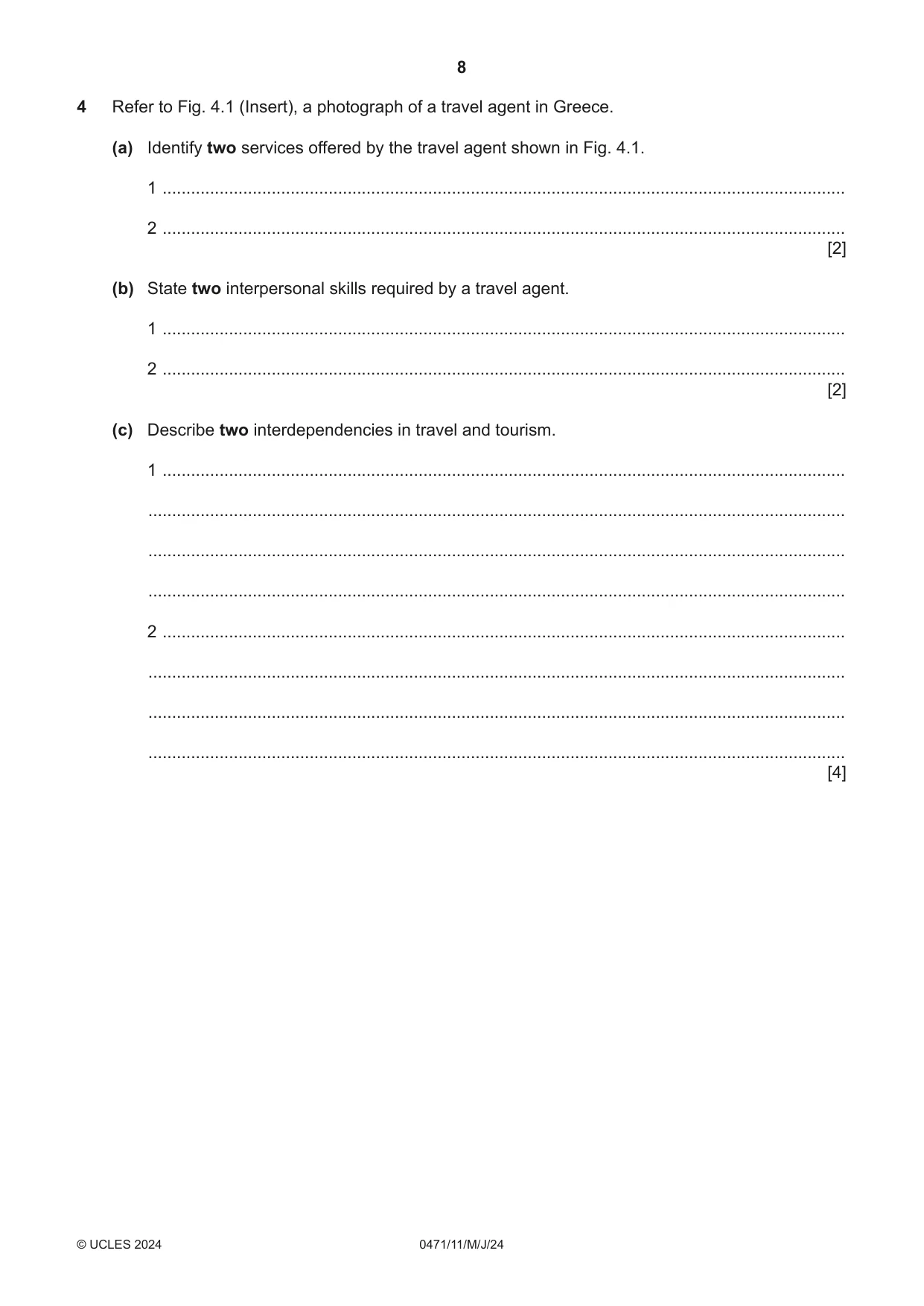 Cambridge IGCSE Travel and Tourism 0471 2024 May/June Paper 1 · Variant 1 question paper, page 8 of 12