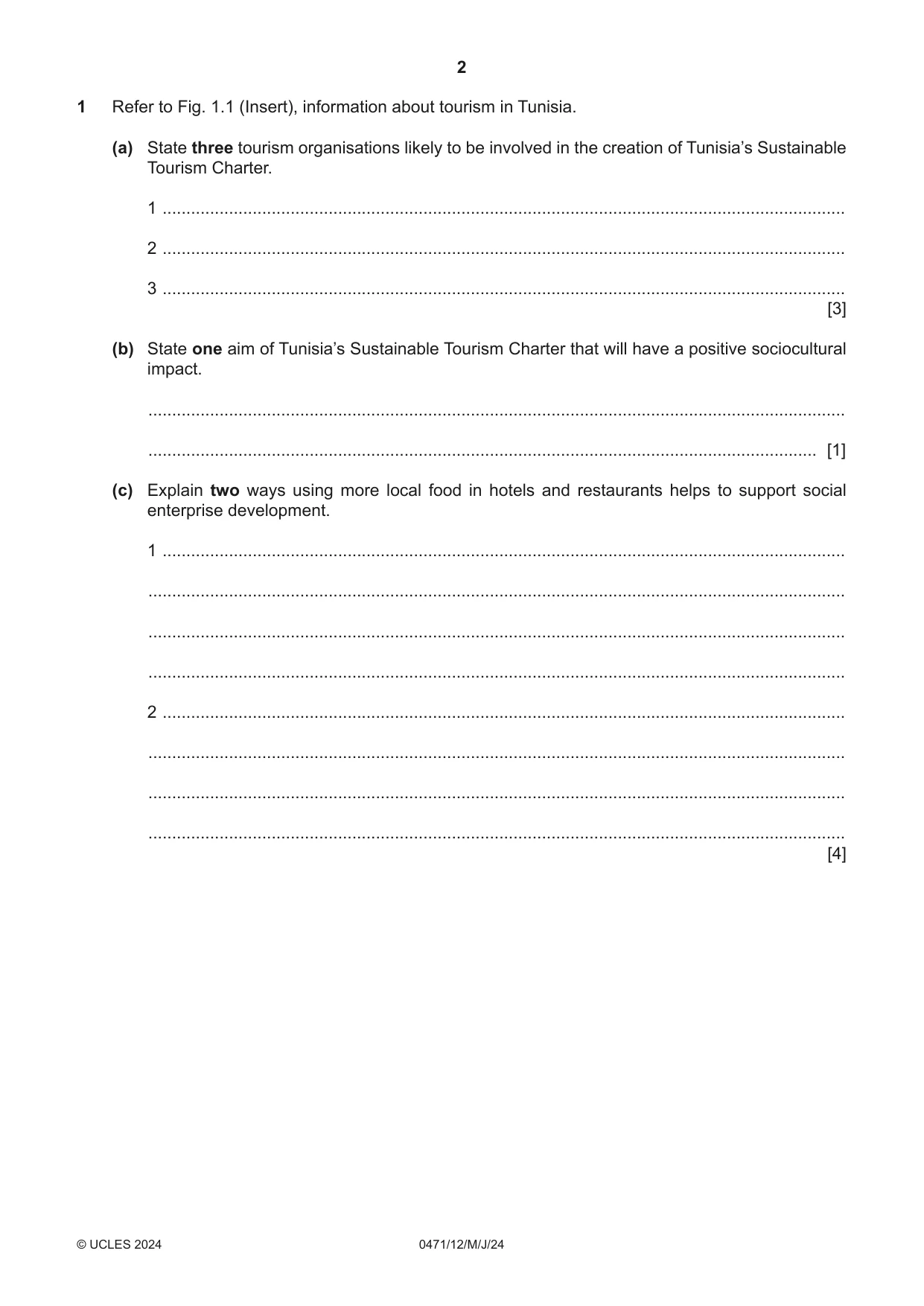 Cambridge IGCSE Travel and Tourism 0471 2024 May/June Paper 1 · Variant 2 question paper, page 2 of 12