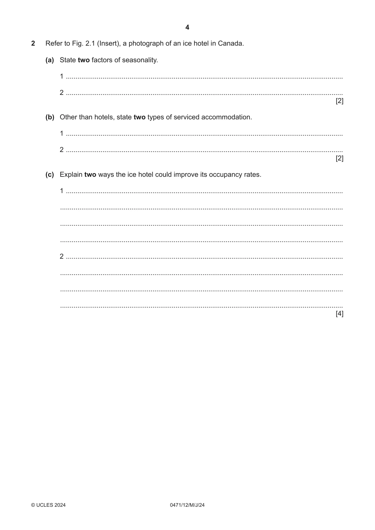 Cambridge IGCSE Travel and Tourism 0471 2024 May/June Paper 1 · Variant 2 question paper, page 4 of 12