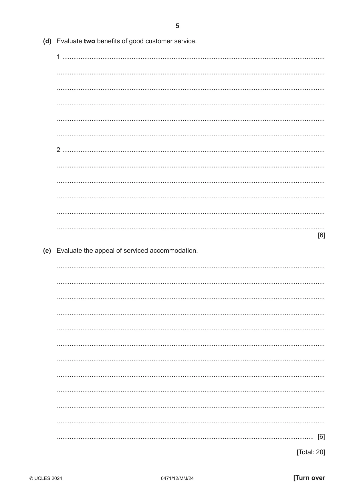 Cambridge IGCSE Travel and Tourism 0471 2024 May/June Paper 1 · Variant 2 question paper, page 5 of 12
