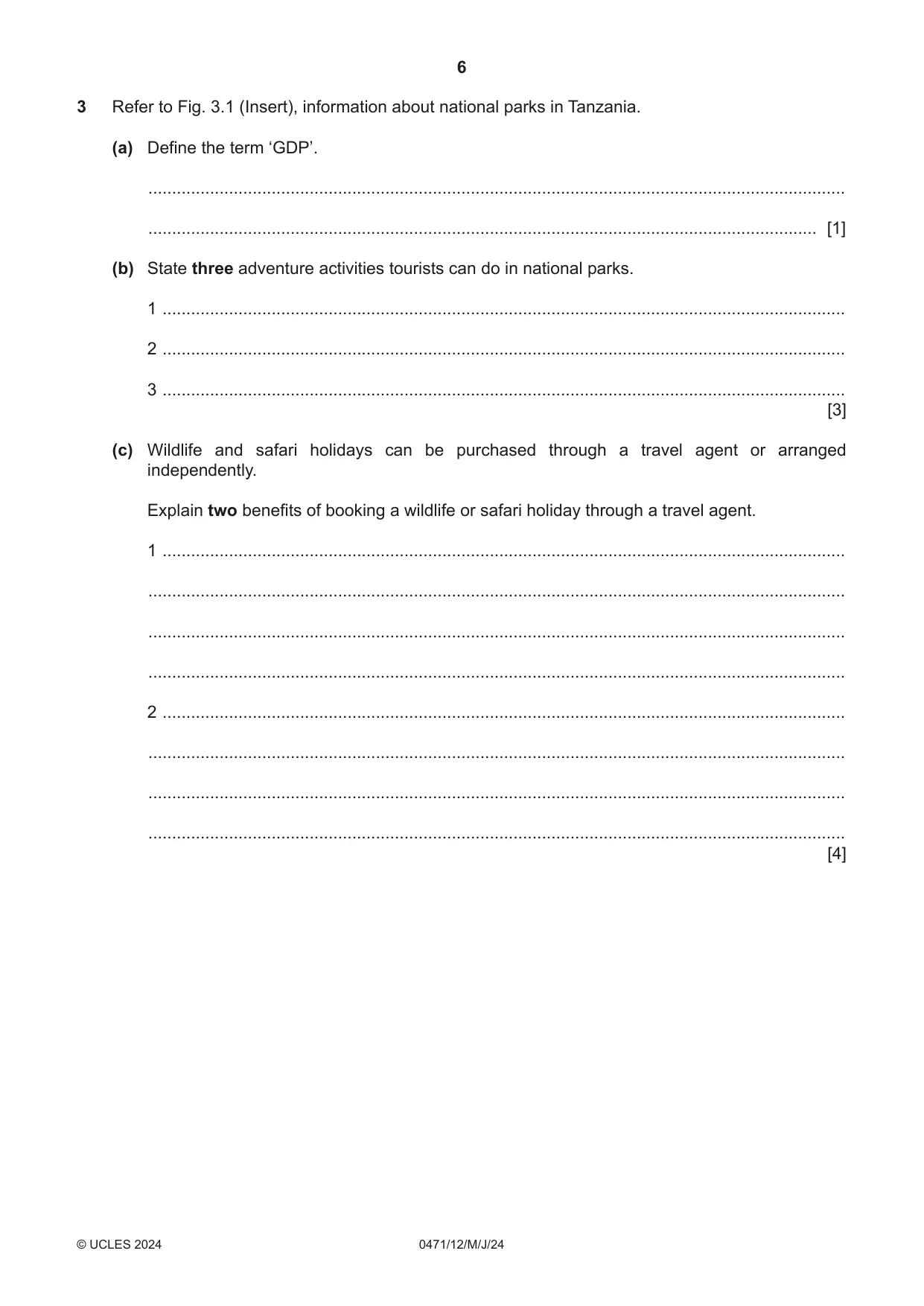 Cambridge IGCSE Travel and Tourism 0471 2024 May/June Paper 1 · Variant 2 question paper, page 6 of 12