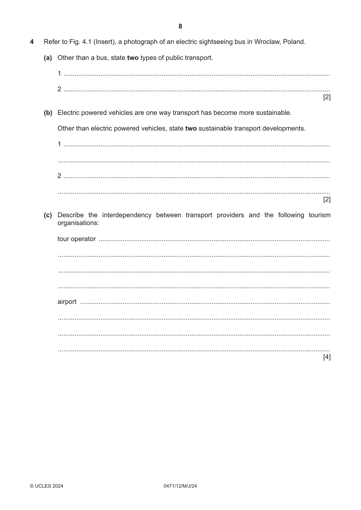Cambridge IGCSE Travel and Tourism 0471 2024 May/June Paper 1 · Variant 2 question paper, page 8 of 12