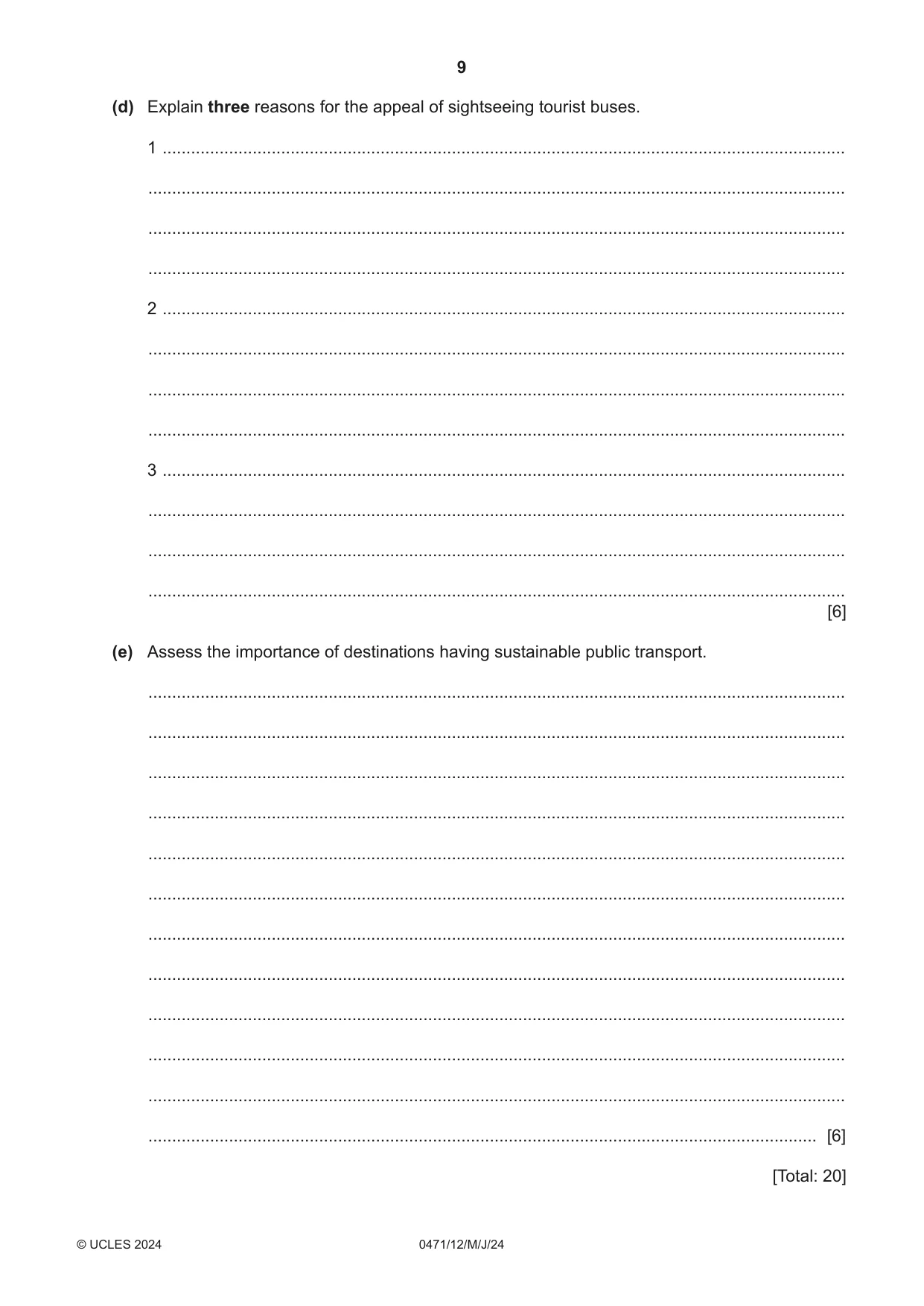 Cambridge IGCSE Travel and Tourism 0471 2024 May/June Paper 1 · Variant 2 question paper, page 9 of 12