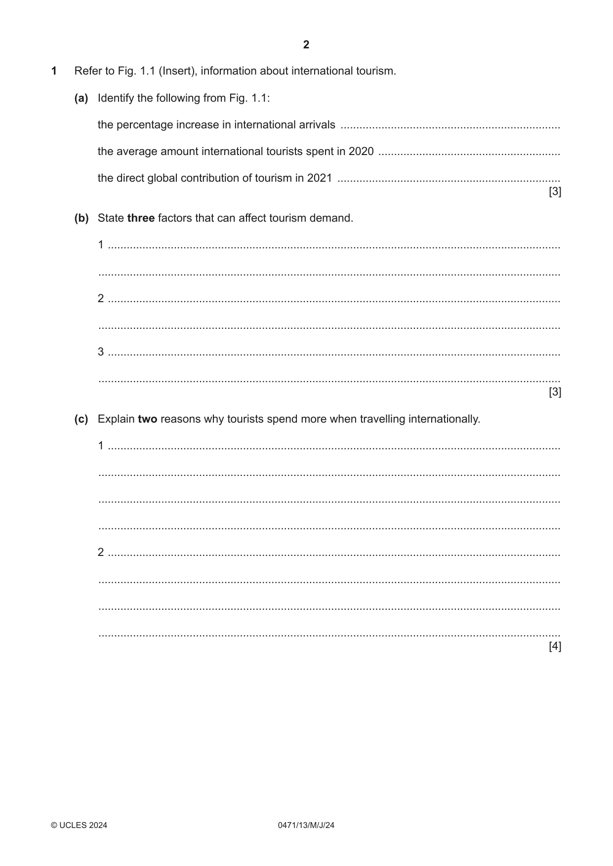 Cambridge IGCSE Travel and Tourism 0471 2024 May/June Paper 1 · Variant 3 question paper, page 2 of 12