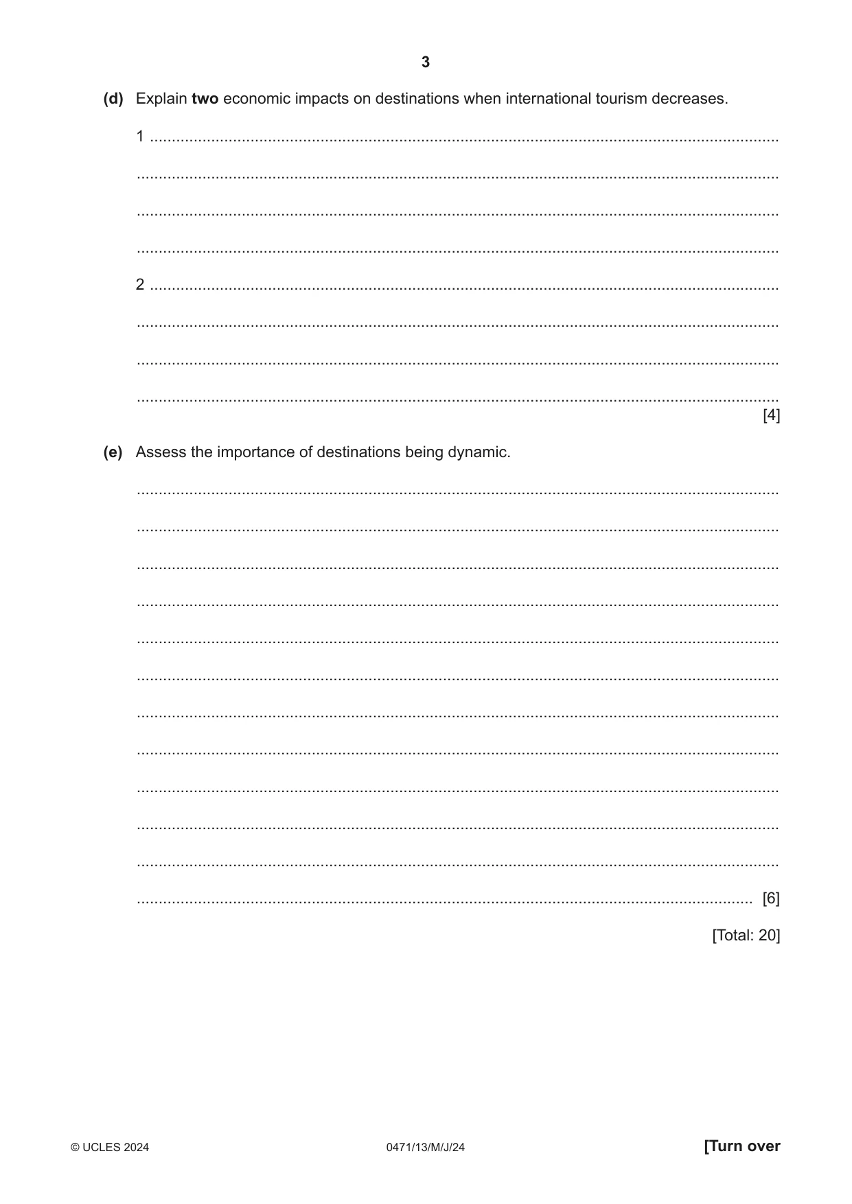 Cambridge IGCSE Travel and Tourism 0471 2024 May/June Paper 1 · Variant 3 question paper, page 3 of 12