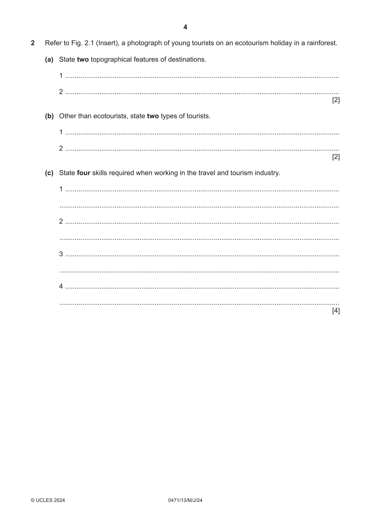 Cambridge IGCSE Travel and Tourism 0471 2024 May/June Paper 1 · Variant 3 question paper, page 4 of 12