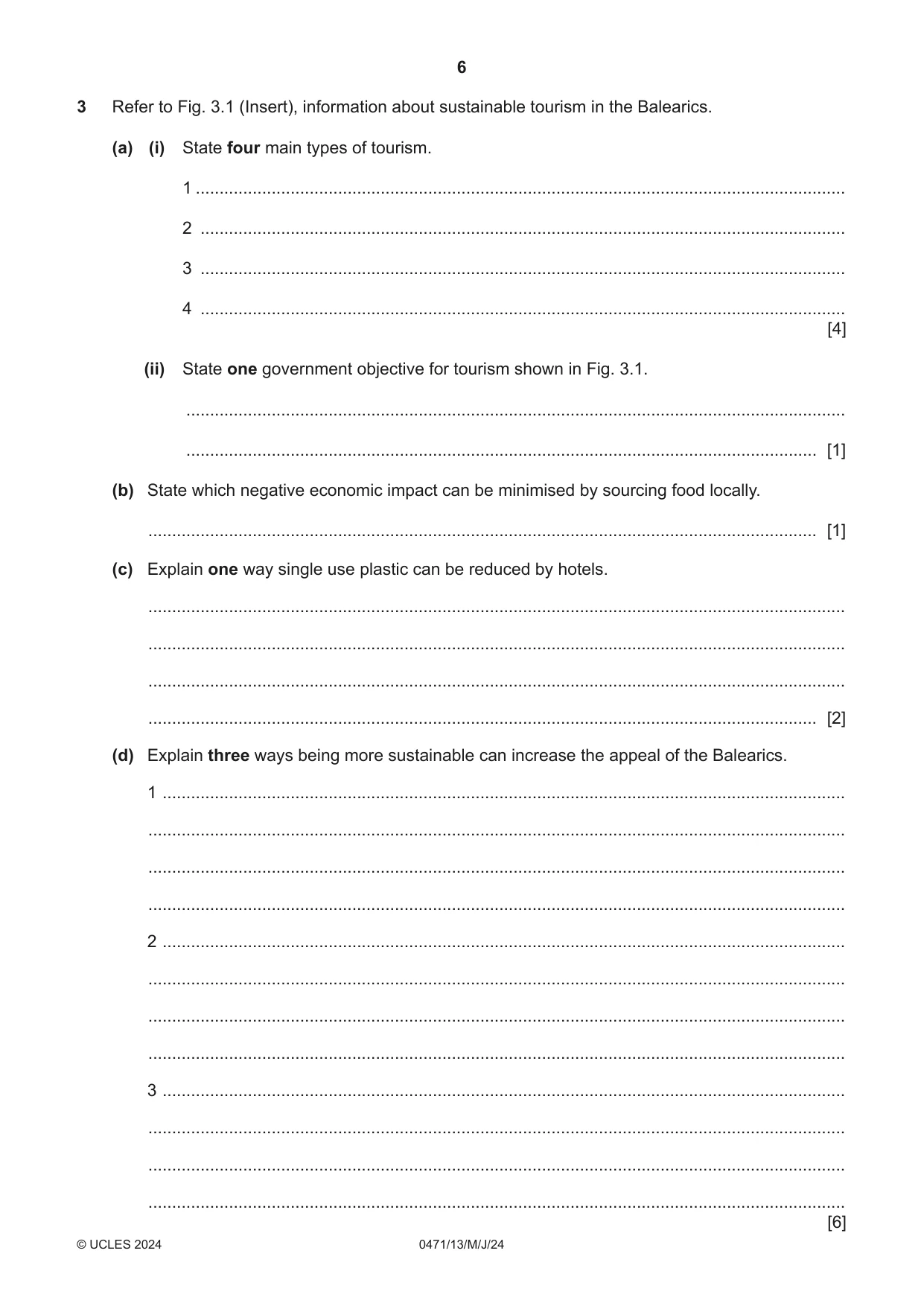 Cambridge IGCSE Travel and Tourism 0471 2024 May/June Paper 1 · Variant 3 question paper, page 6 of 12