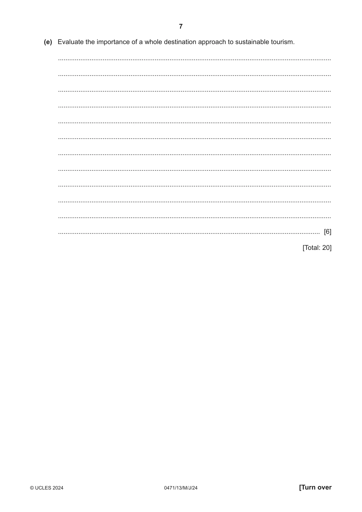 Cambridge IGCSE Travel and Tourism 0471 2024 May/June Paper 1 · Variant 3 question paper, page 7 of 12