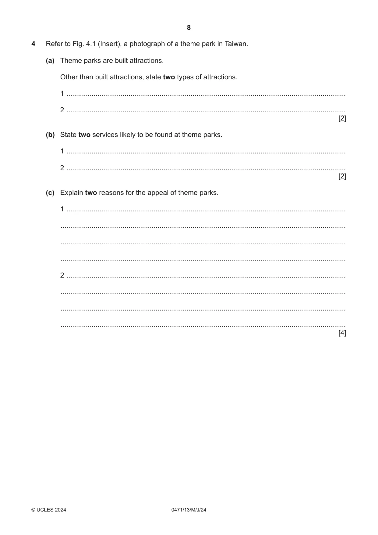 Cambridge IGCSE Travel and Tourism 0471 2024 May/June Paper 1 · Variant 3 question paper, page 8 of 12