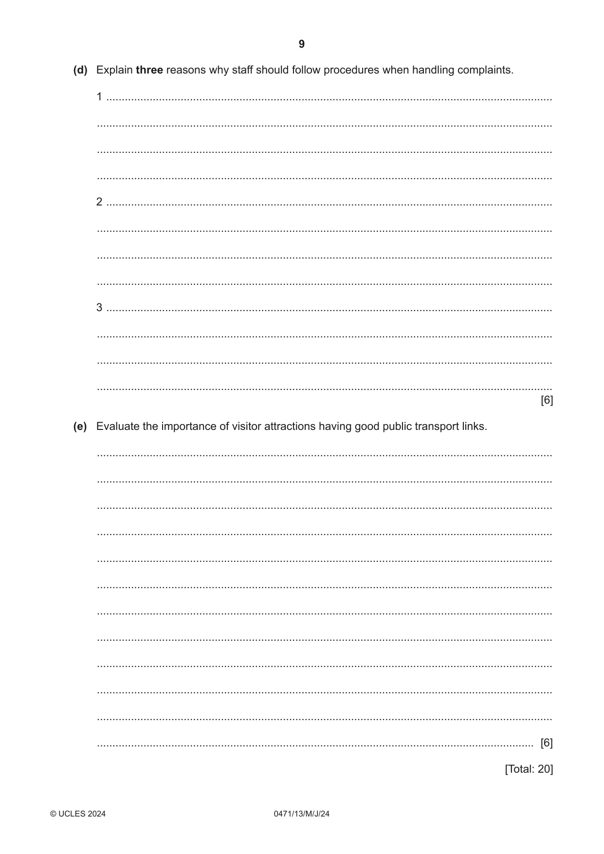 Cambridge IGCSE Travel and Tourism 0471 2024 May/June Paper 1 · Variant 3 question paper, page 9 of 12