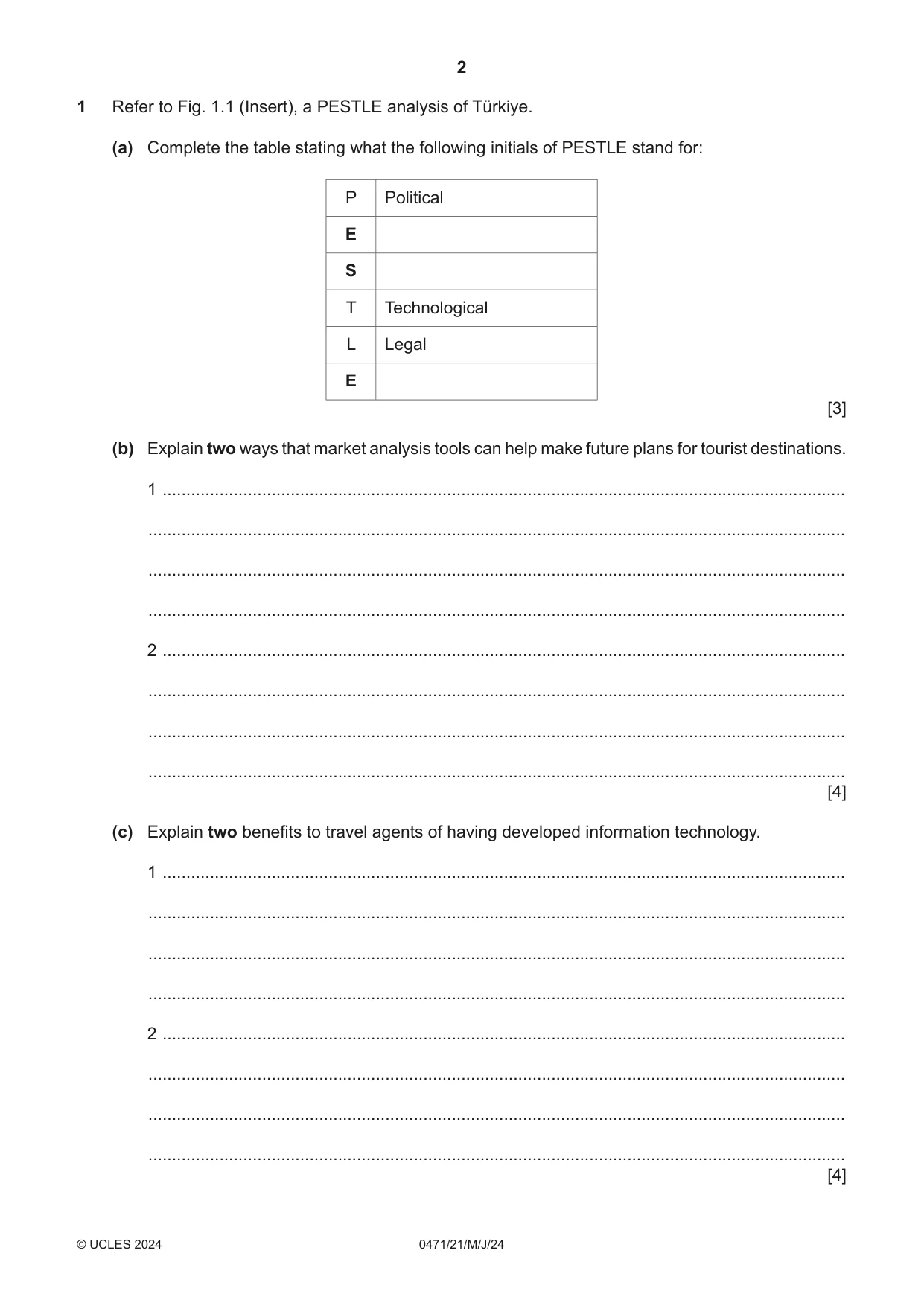 Cambridge IGCSE Travel and Tourism 0471 2024 May/June Paper 2 · Variant 1 question paper, page 2 of 12