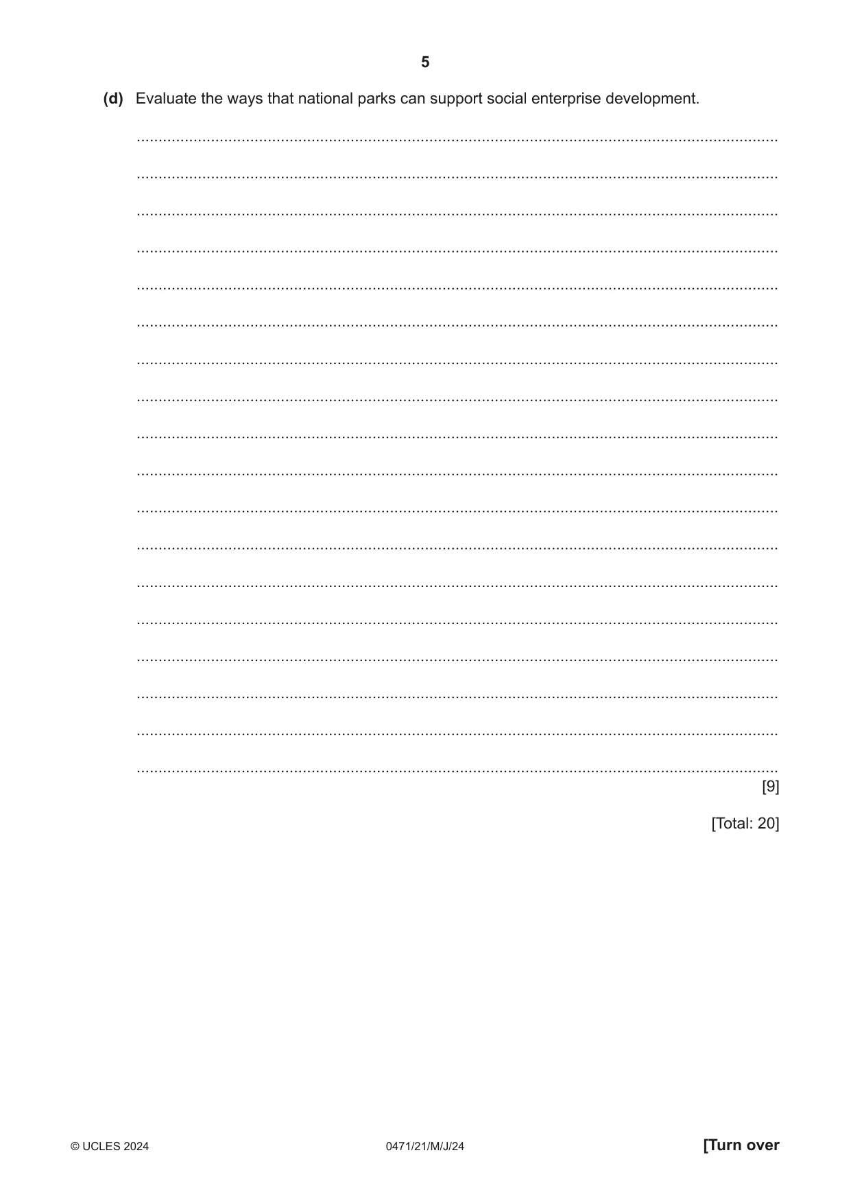 Cambridge IGCSE Travel and Tourism 0471 2024 May/June Paper 2 · Variant 1 question paper, page 5 of 12