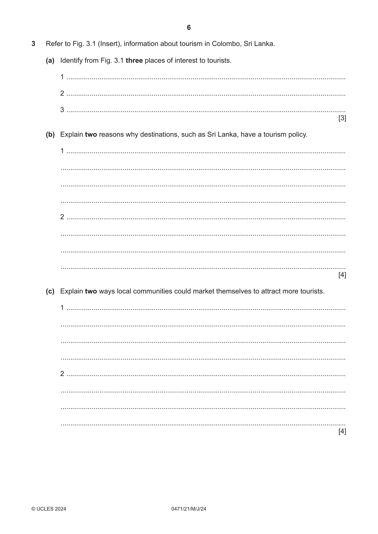 Cambridge IGCSE Travel and Tourism 0471 2024 May/June Paper 2 · Variant 1 question paper, page 6 of 12