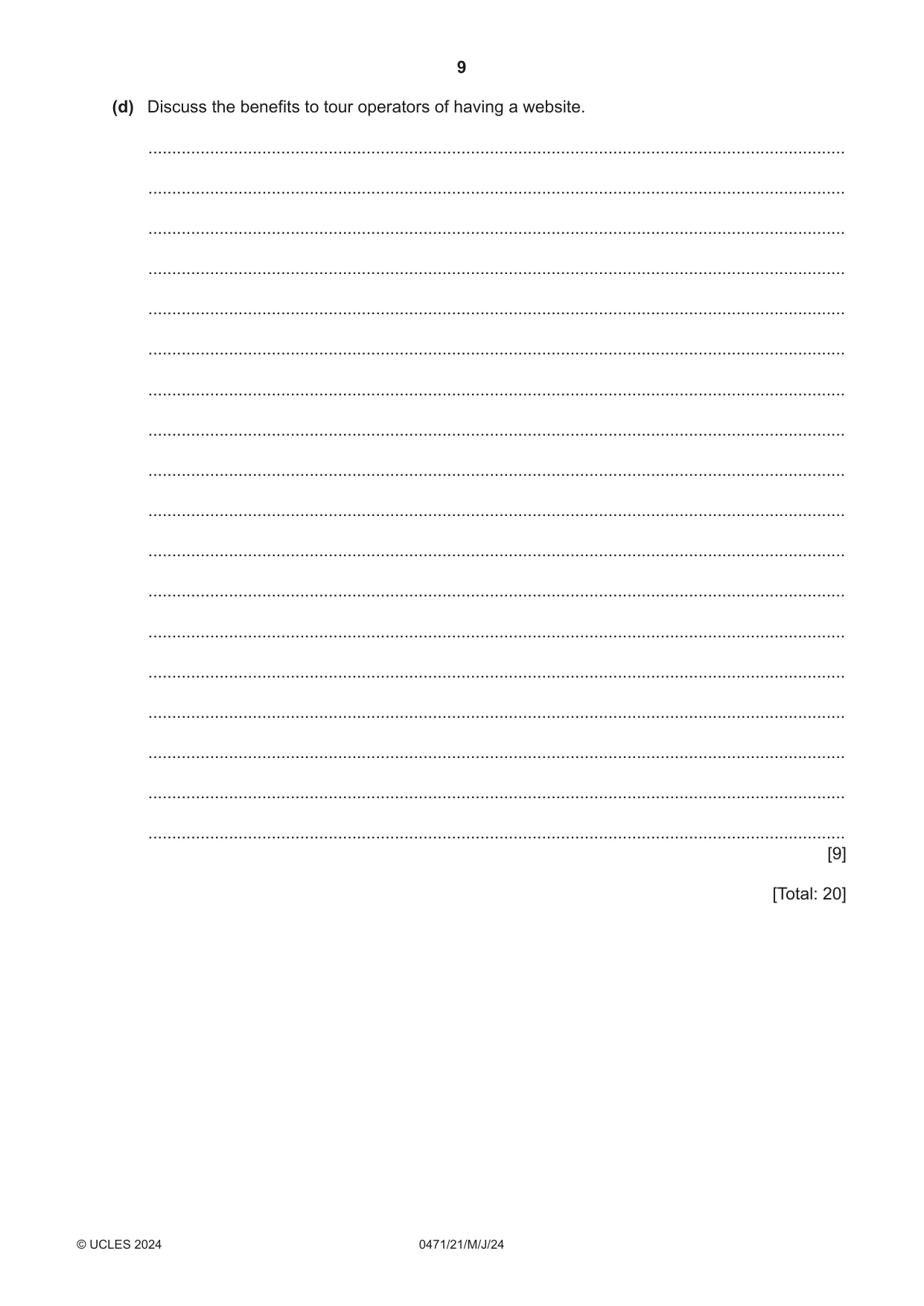 Cambridge IGCSE Travel and Tourism 0471 2024 May/June Paper 2 · Variant 1 question paper, page 9 of 12