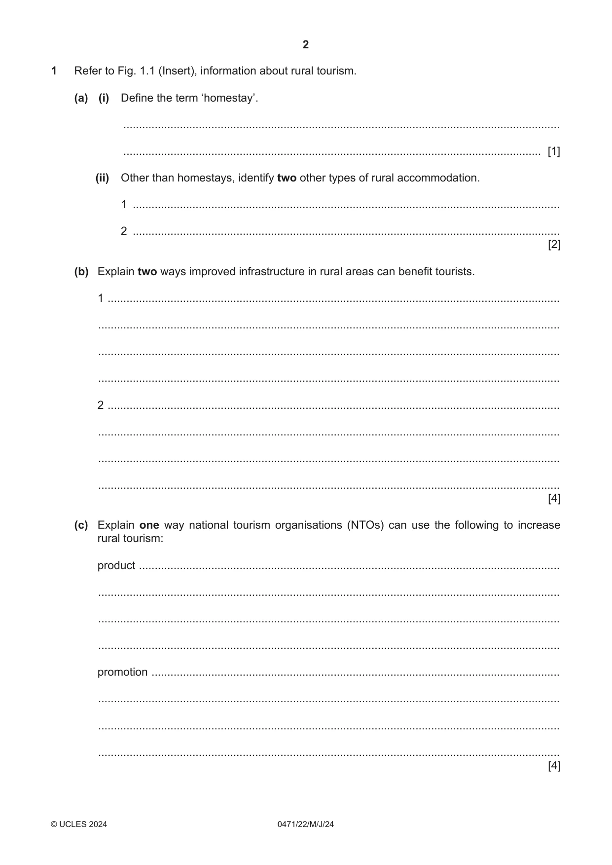 Cambridge IGCSE Travel and Tourism 0471 2024 May/June Paper 2 · Variant 2 question paper, page 2 of 12