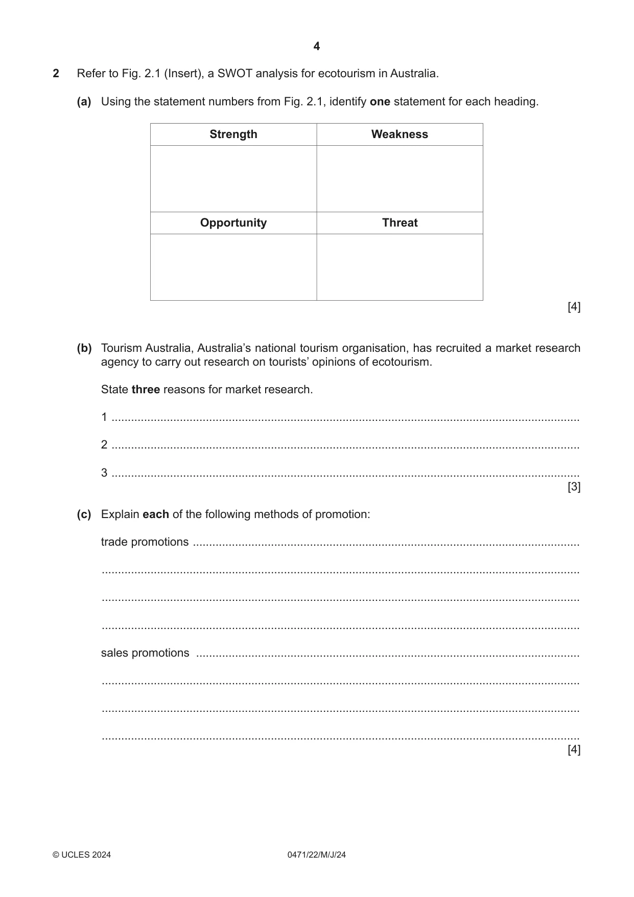 Cambridge IGCSE Travel and Tourism 0471 2024 May/June Paper 2 · Variant 2 question paper, page 4 of 12