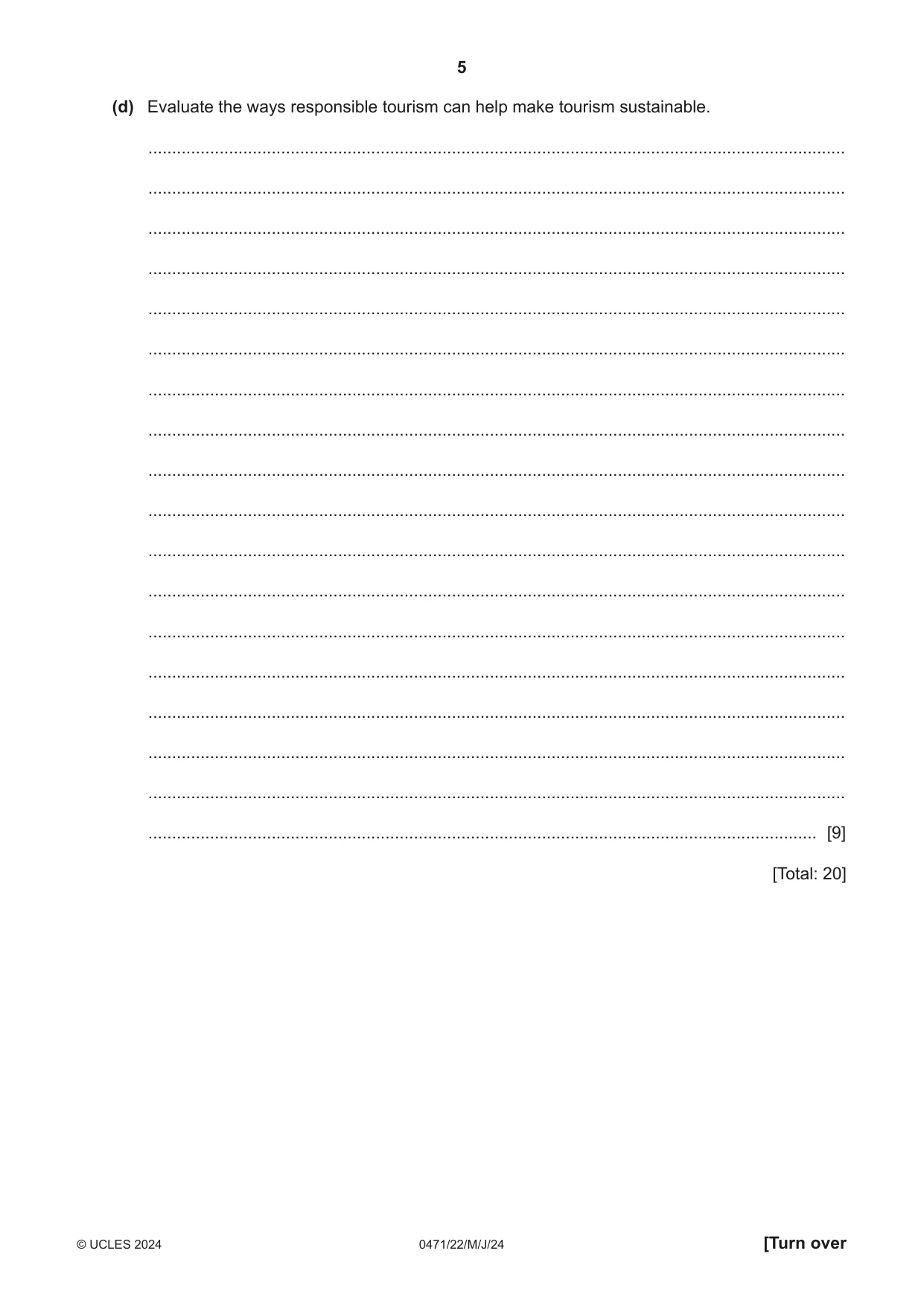 Cambridge IGCSE Travel and Tourism 0471 2024 May/June Paper 2 · Variant 2 question paper, page 5 of 12