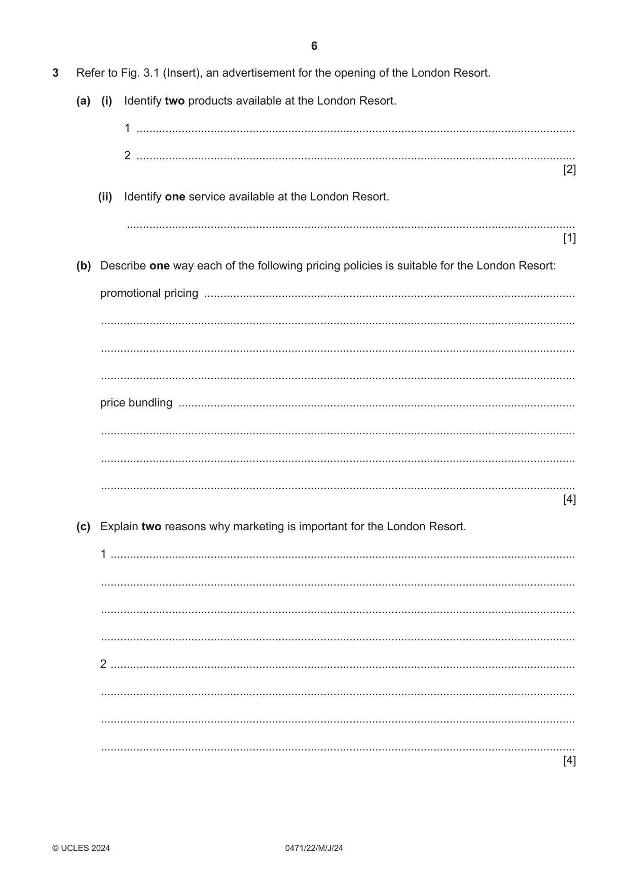 Cambridge IGCSE Travel and Tourism 0471 2024 May/June Paper 2 · Variant 2 question paper, page 6 of 12
