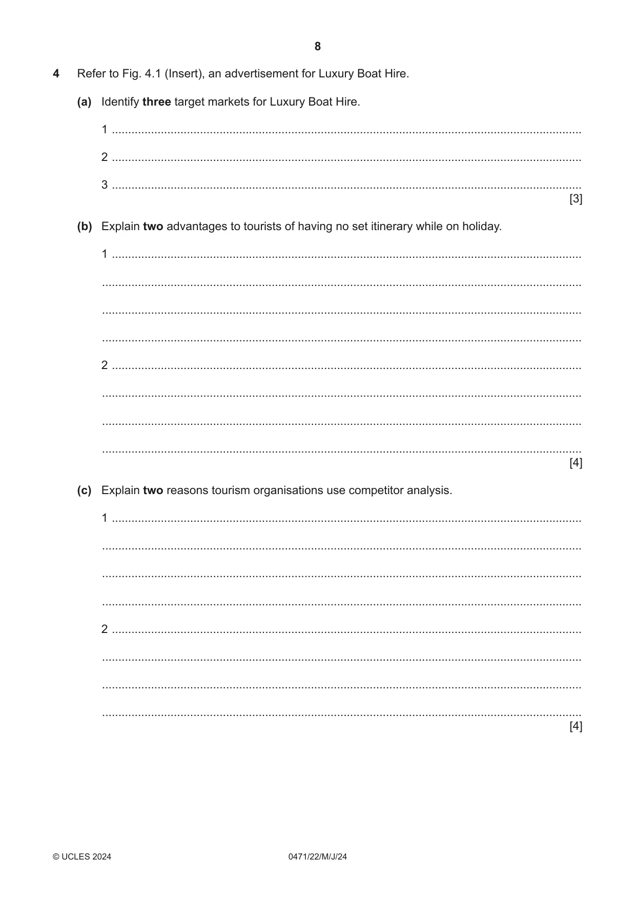 Cambridge IGCSE Travel and Tourism 0471 2024 May/June Paper 2 · Variant 2 question paper, page 8 of 12